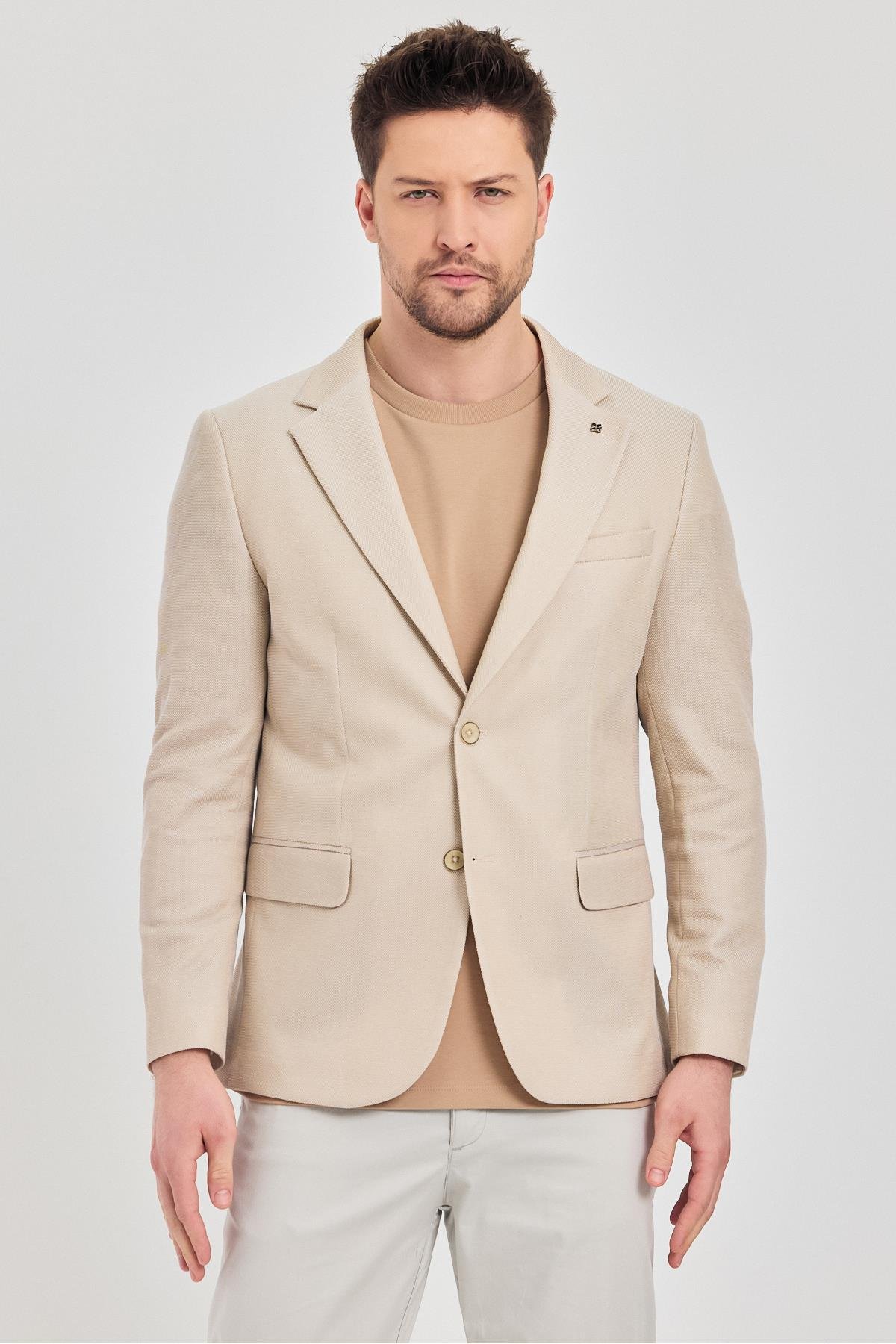 Antony Erkek Camel-bej Polyviskon Kumaşlı Slim Fit İlkbahar-yaz Spor Blazer Ceket