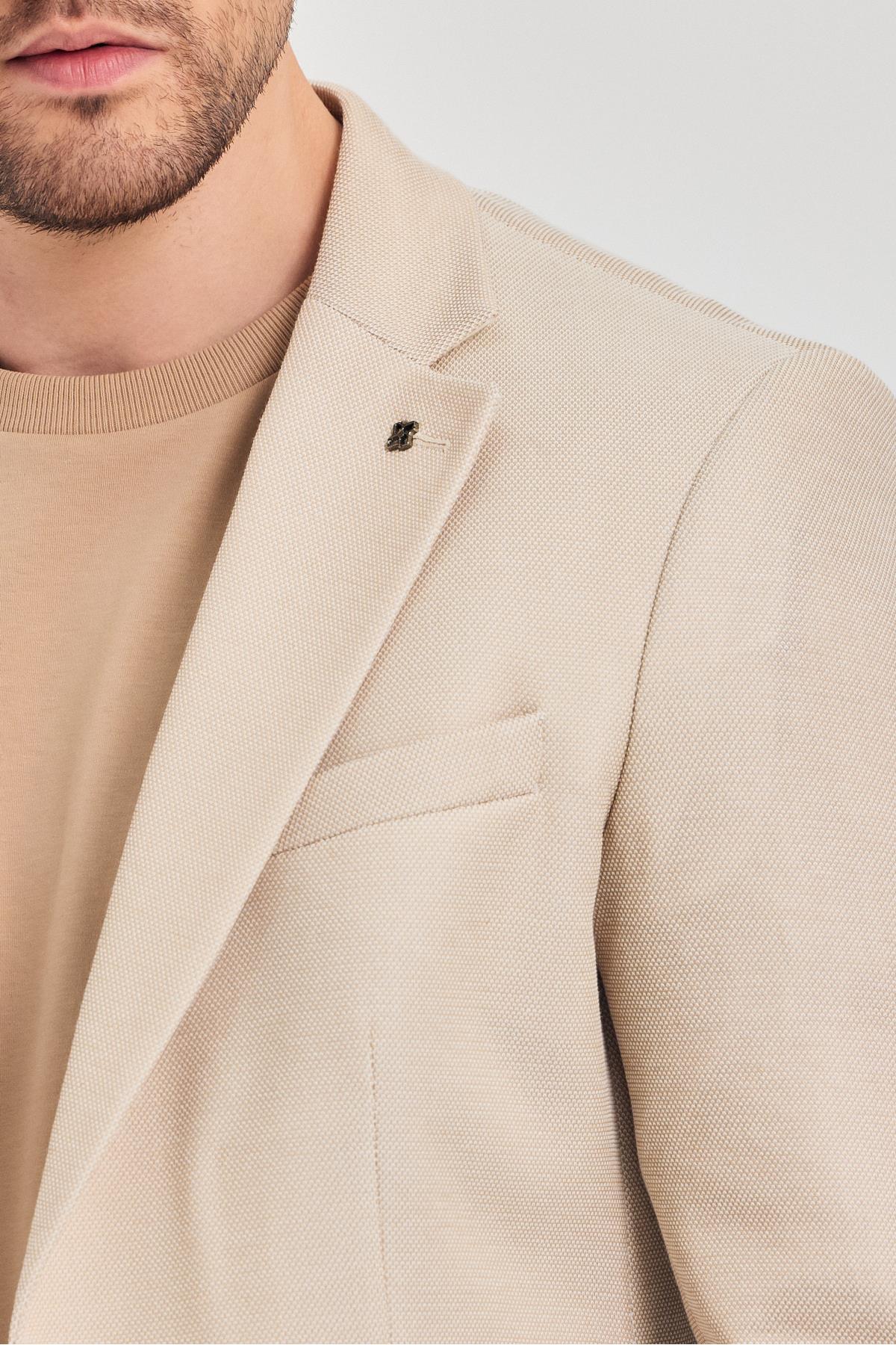 Antony Erkek Camel-bej Polyviskon Kumaşlı Slim Fit İlkbahar-yaz Spor Blazer Ceket