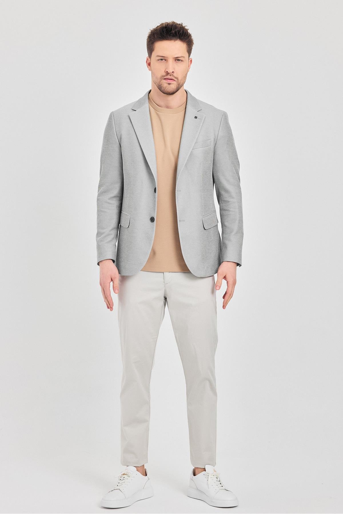 Antony Erkek Lacivert-Gri Polyester Kumaşlı Slim Fit İlkbahar-Yaz Spor Blazer Ceket