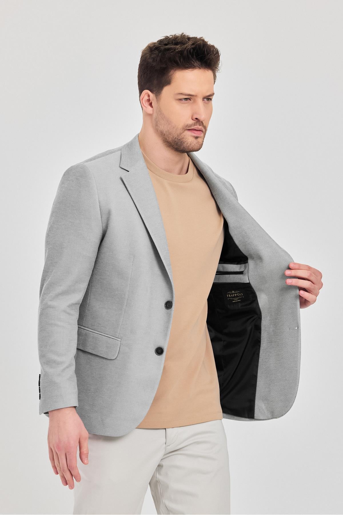 Antony Erkek Lacivert-Gri Polyester Kumaşlı Slim Fit İlkbahar-Yaz Spor Blazer Ceket