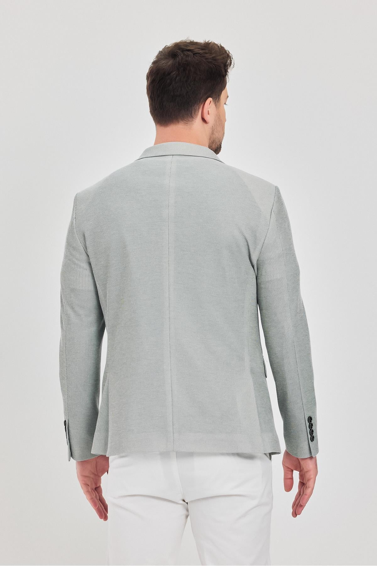 Antony Erkek Siyah-Gri Polyviskon Kumaşlı Slim Fit İlkbahar-Yaz Spor Blazer Ceket