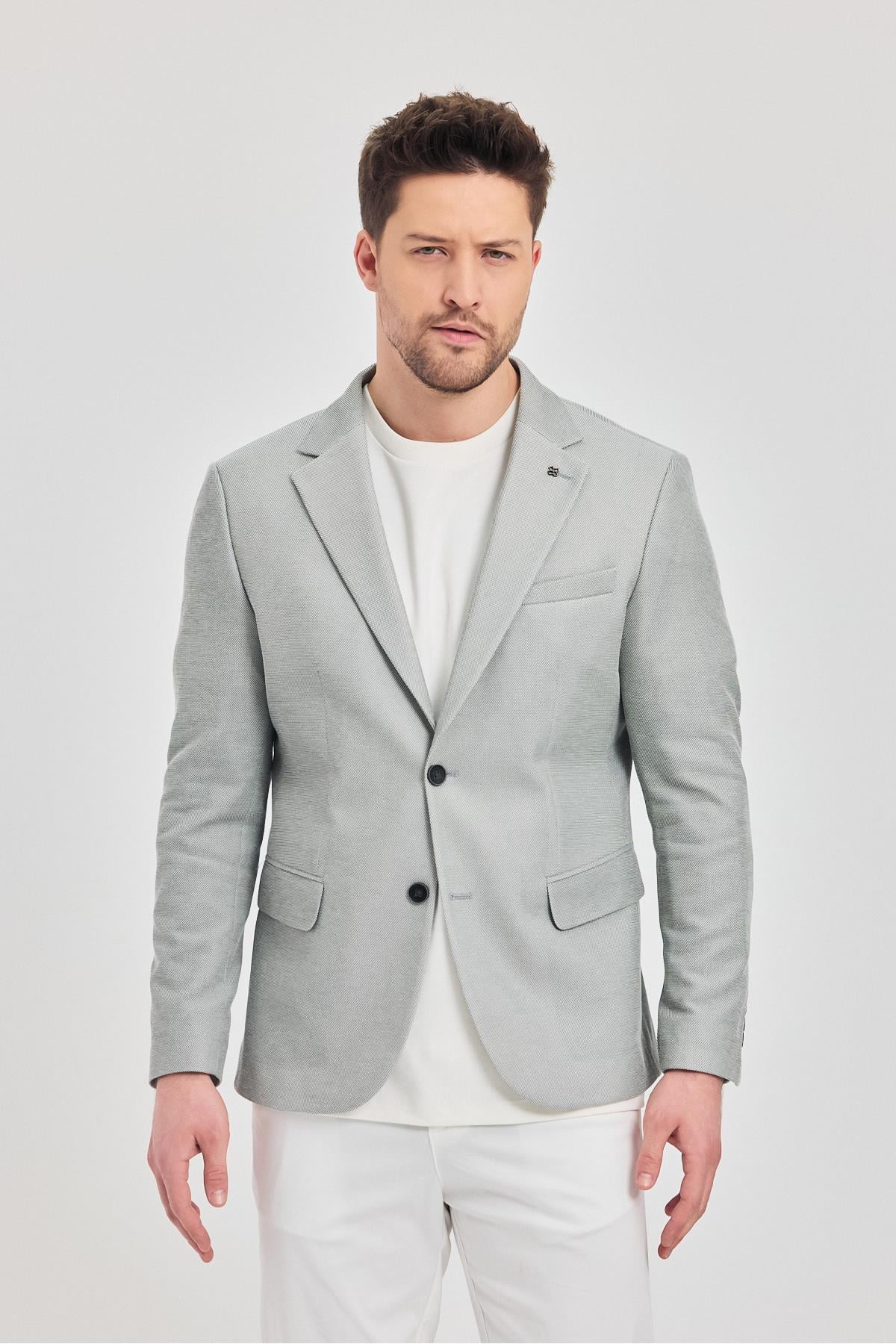 Antony Erkek Siyah-Gri Polyviskon Kumaşlı Slim Fit İlkbahar-Yaz Spor Blazer Ceket