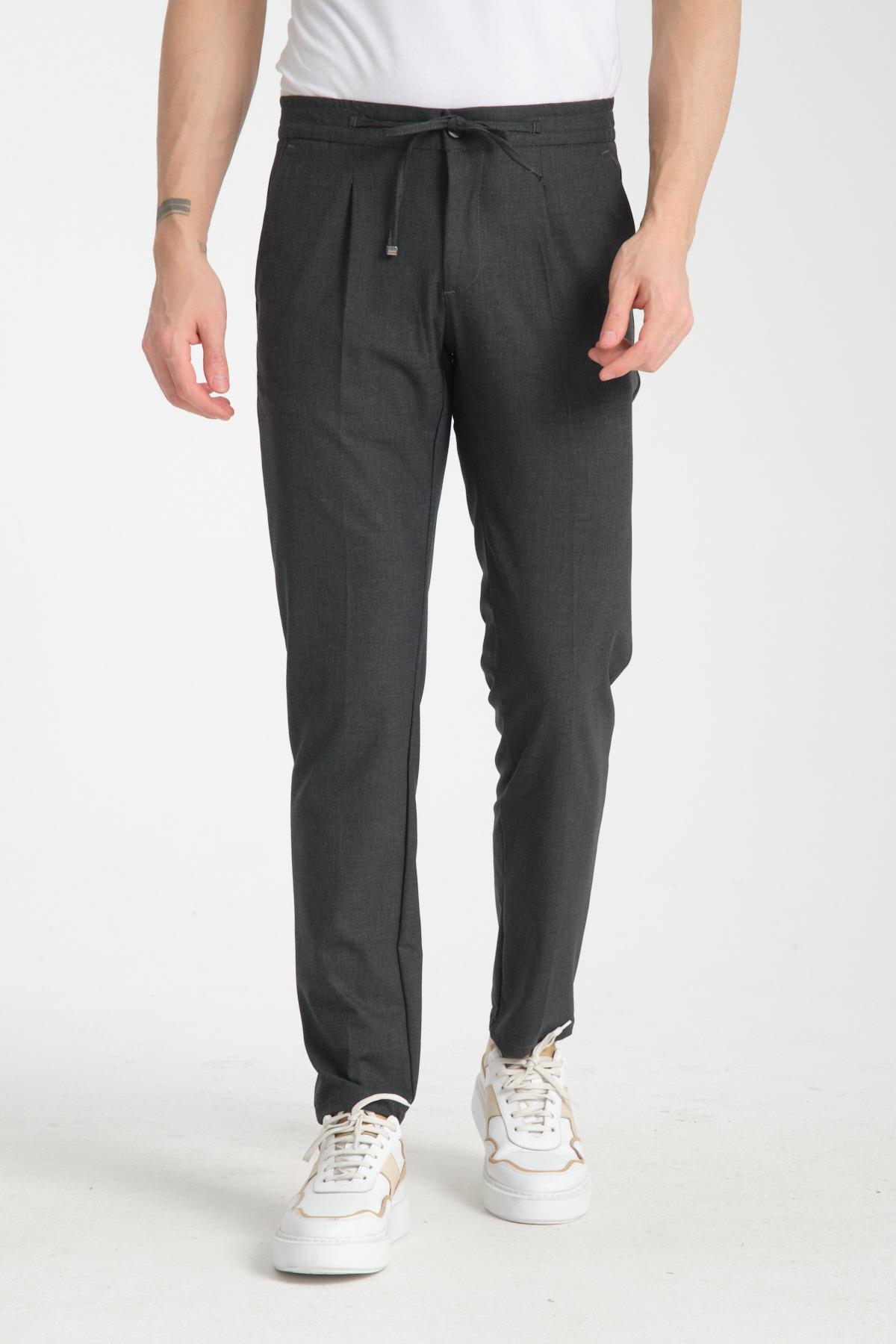 Antrasit Erkek Beli Lastikli Ve Ipli Jogger Chino Pantolon
