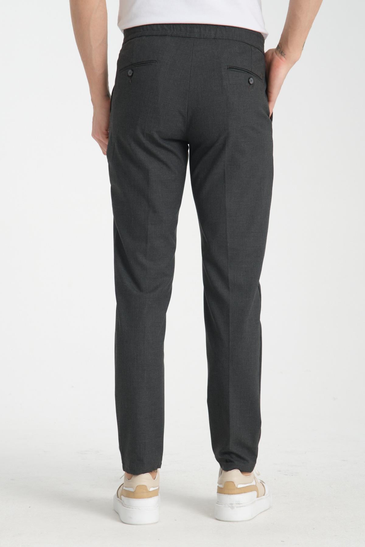 Antrasit Erkek Beli Lastikli Ve Ipli Jogger Chino Pantolon