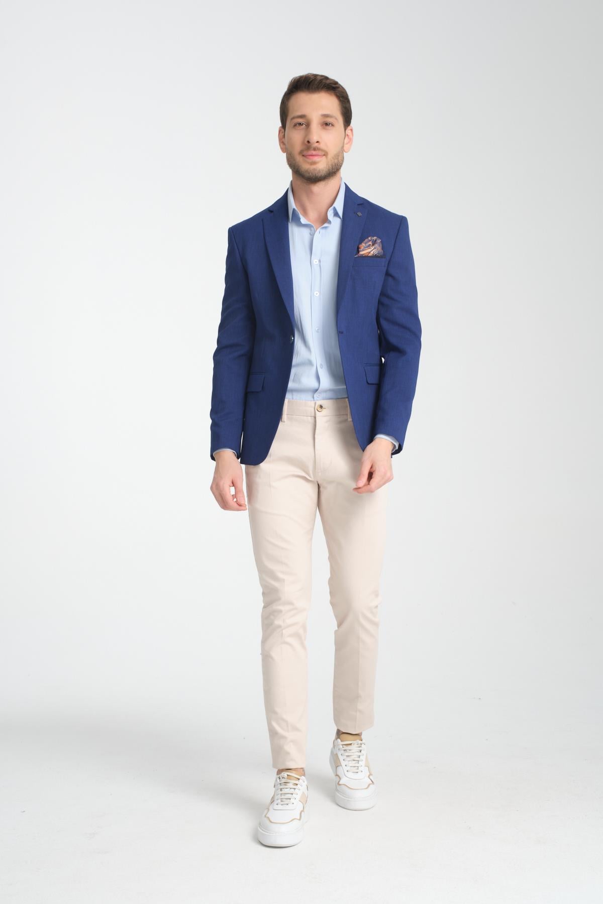 Arunte Erkek Parlement Keten Görünümlü Ince Dört Mevsim Giyilebilir Slim Fit Blazer Ceket