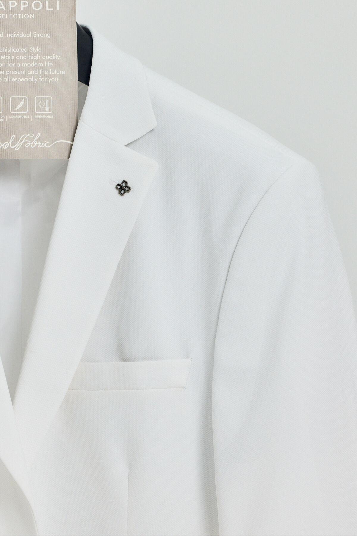 Baselnaa Erkek Beyaz Battal Büyük Beden Dar Kesim Astarlı Düğmeli Basic Blazer Ceket