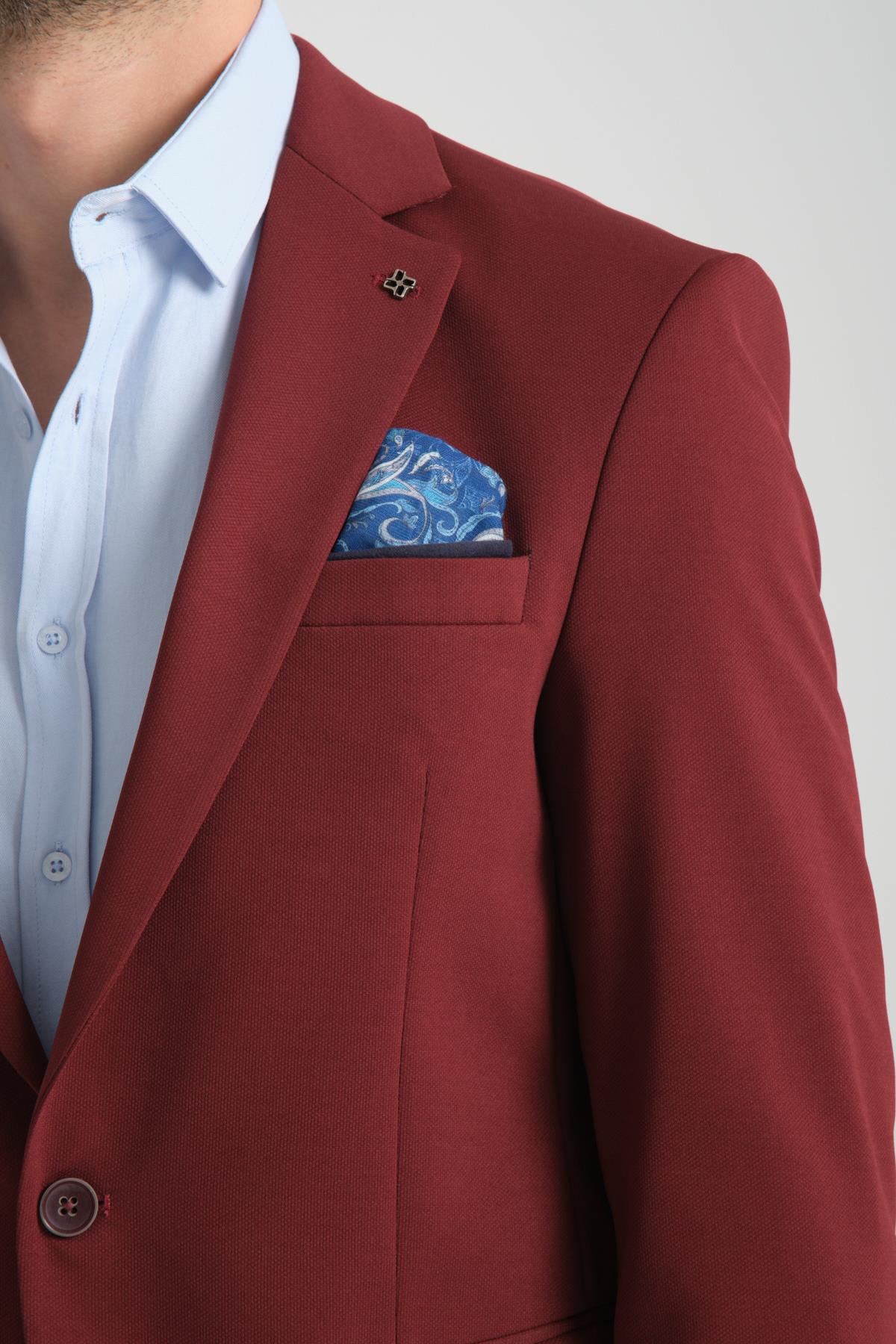 Baselnaa Erkek Koyu Bordo Battal Büyük Beden Dar Kesim Astarlı Düğmeli Basic Blazer Ceket