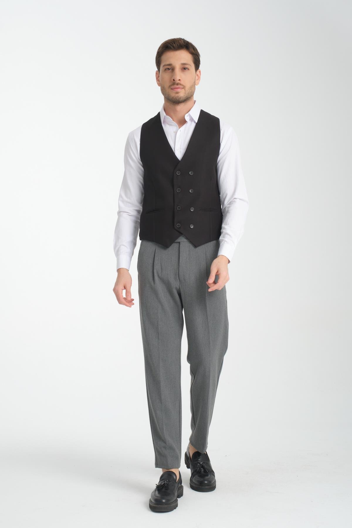 Basic Kruvaze V Yaka Slim Fit Yelek