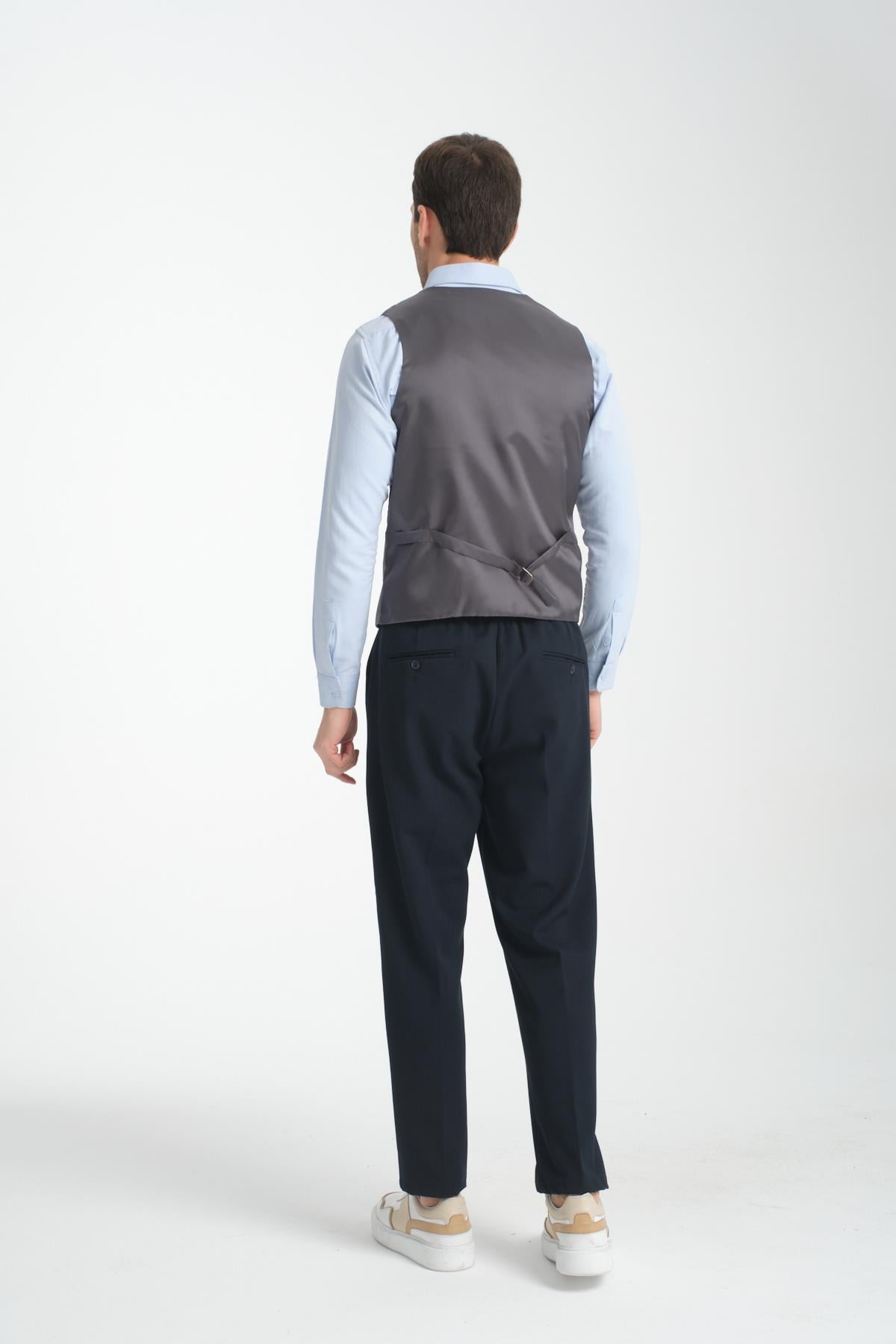 Basic Kruvaze V Yaka Slim Fit Yelek