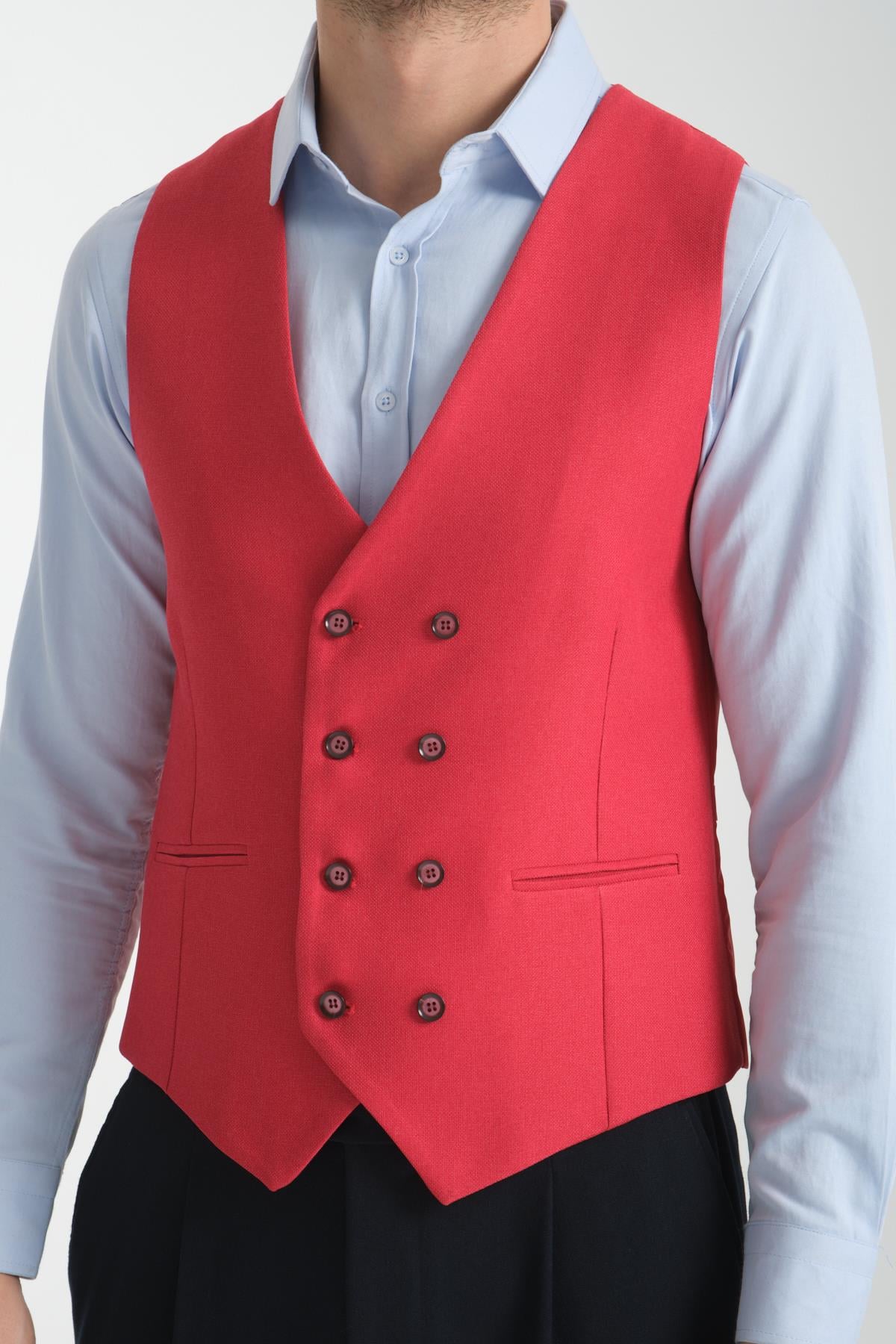 Basic Kruvaze V Yaka Slim Fit Yelek