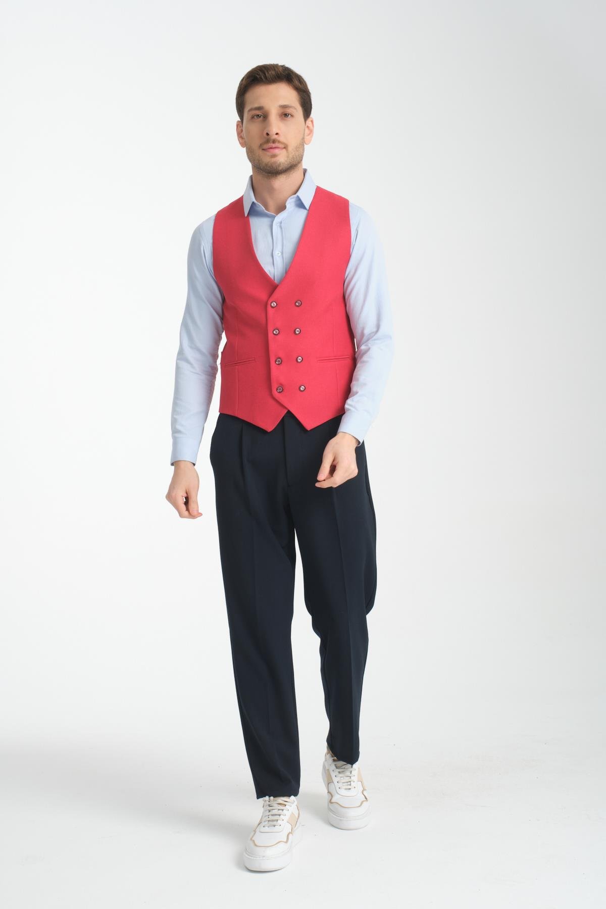 Basic Kruvaze V Yaka Slim Fit Yelek