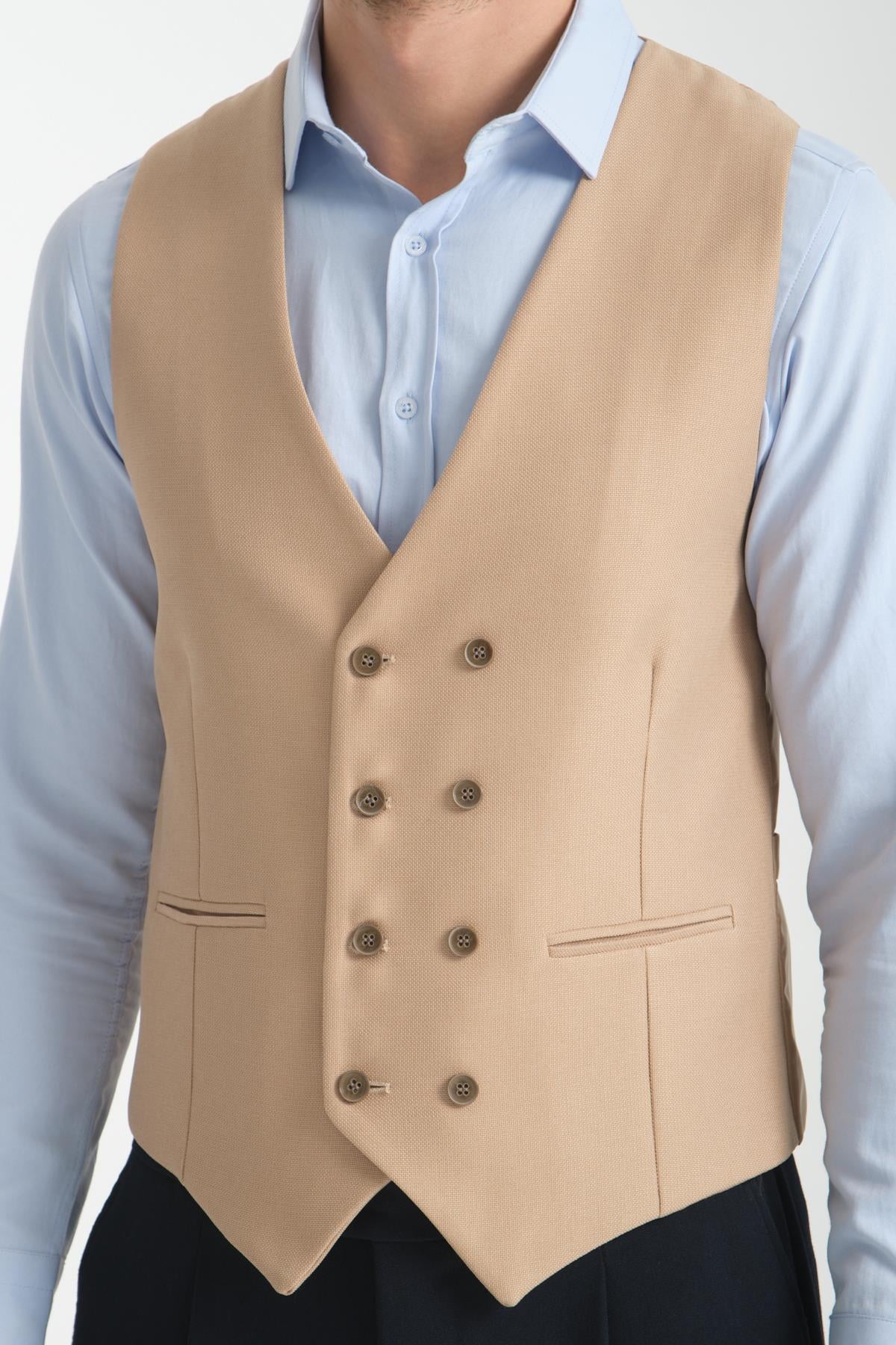 Basic Kruvaze V Yaka Slim Fit Yelek