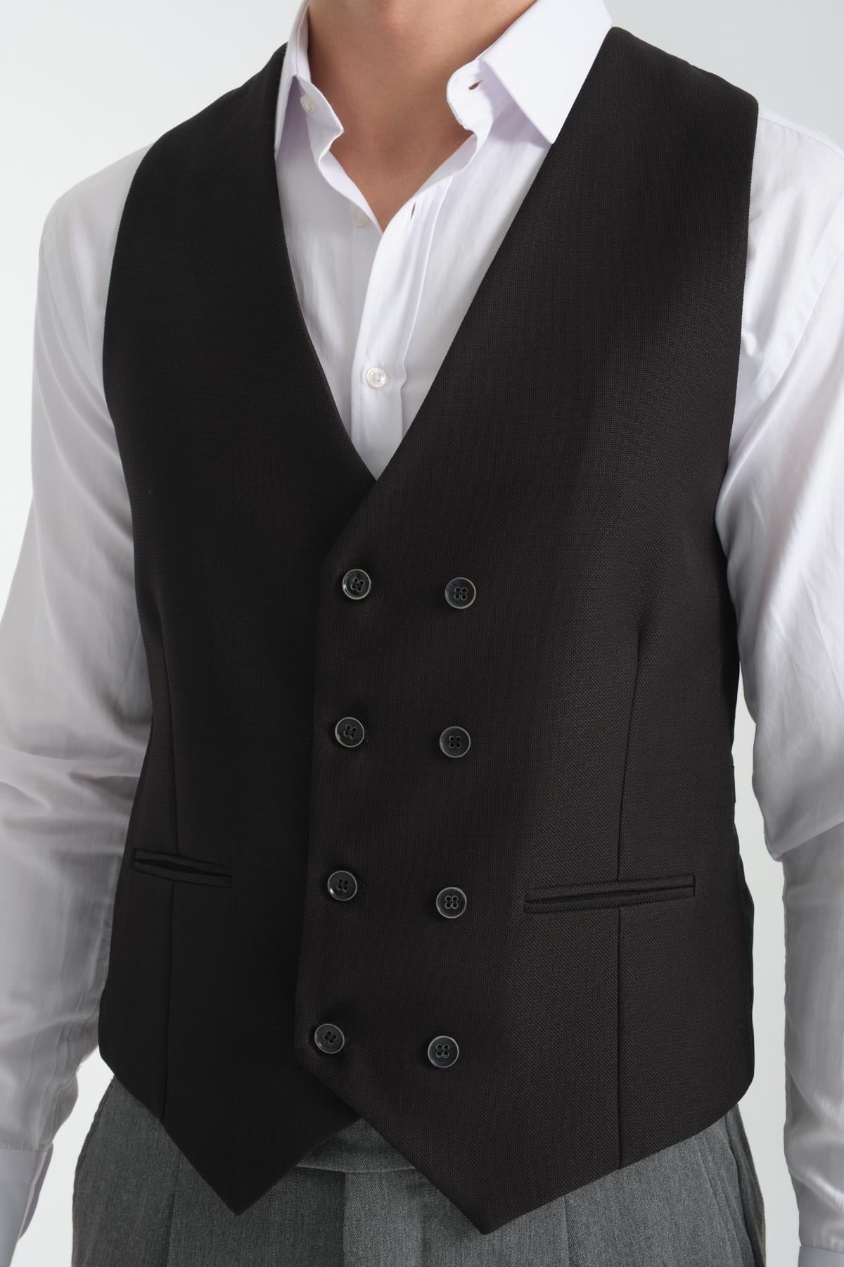 Basic Kruvaze V Yaka Slim Fit Yelek