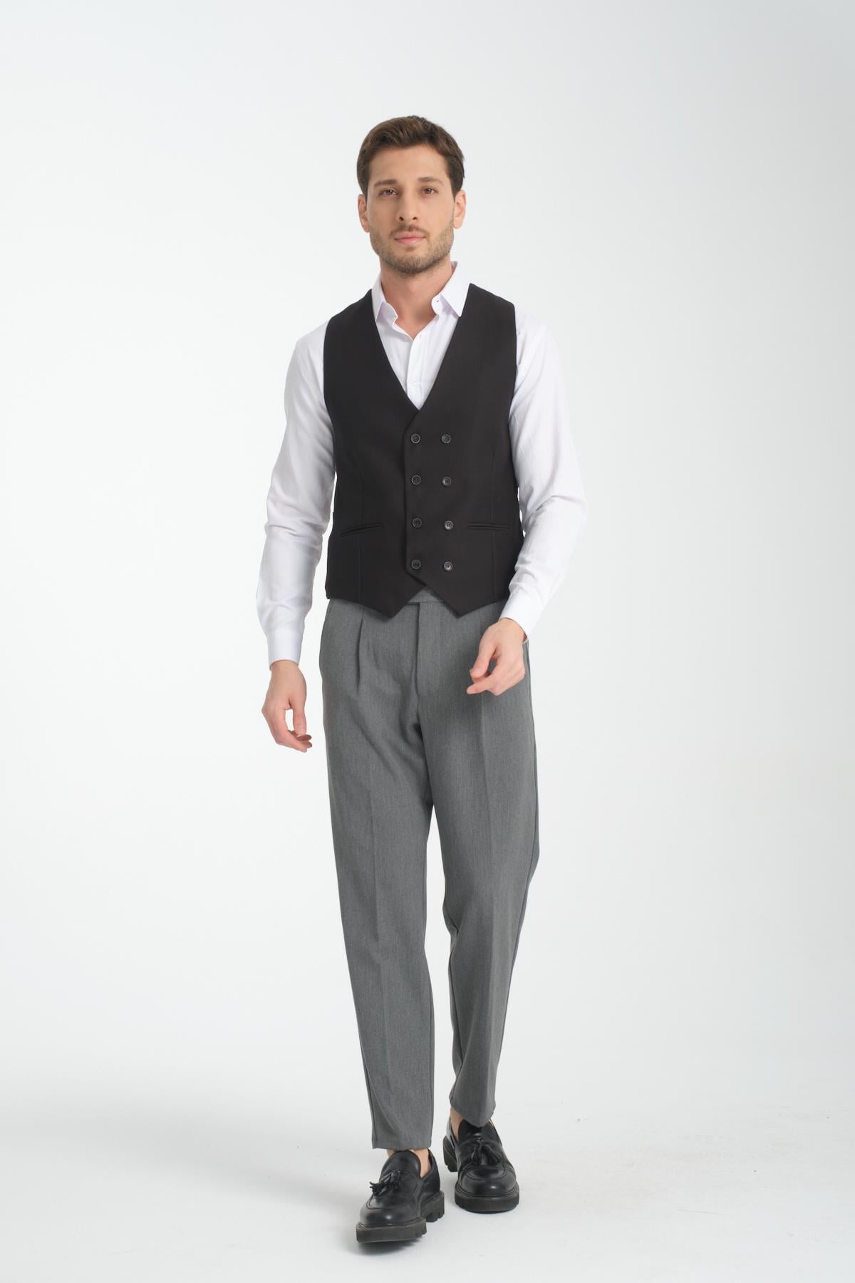 Basic Kruvaze V Yaka Slim Fit Yelek