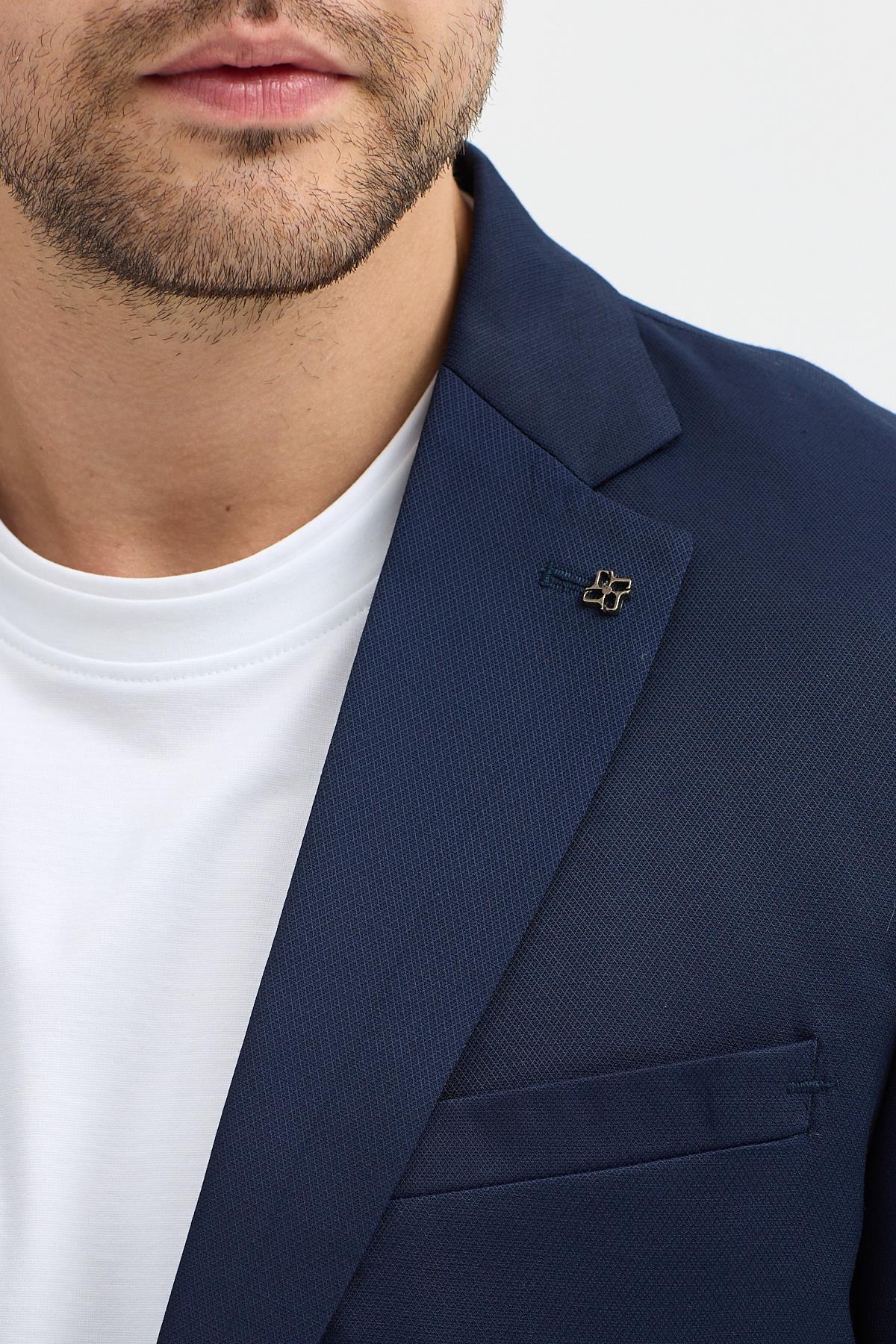 Belarus Erkek Koyu Lacivert Poliviskon Kumaşlı Spor Slim Fit Blazer Ceket