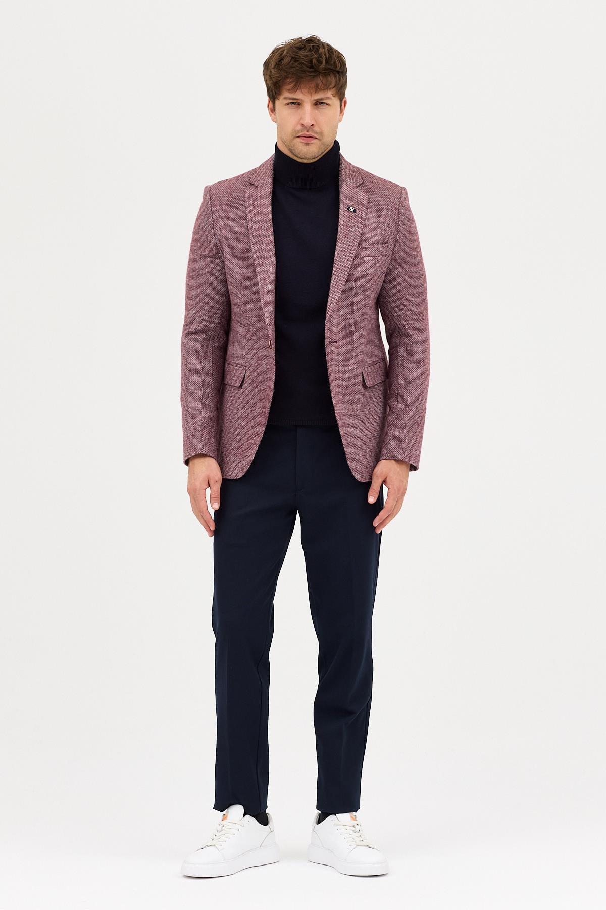 Benito Erkek Bordo Kalın Mono Yaka Slim Fit Casual Blazer Ceket