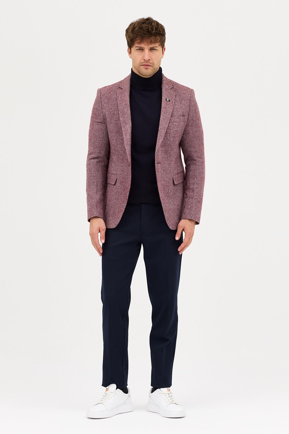 Benito Erkek Bordo Kalın Mono Yaka Slim Fit Casual Blazer Ceket