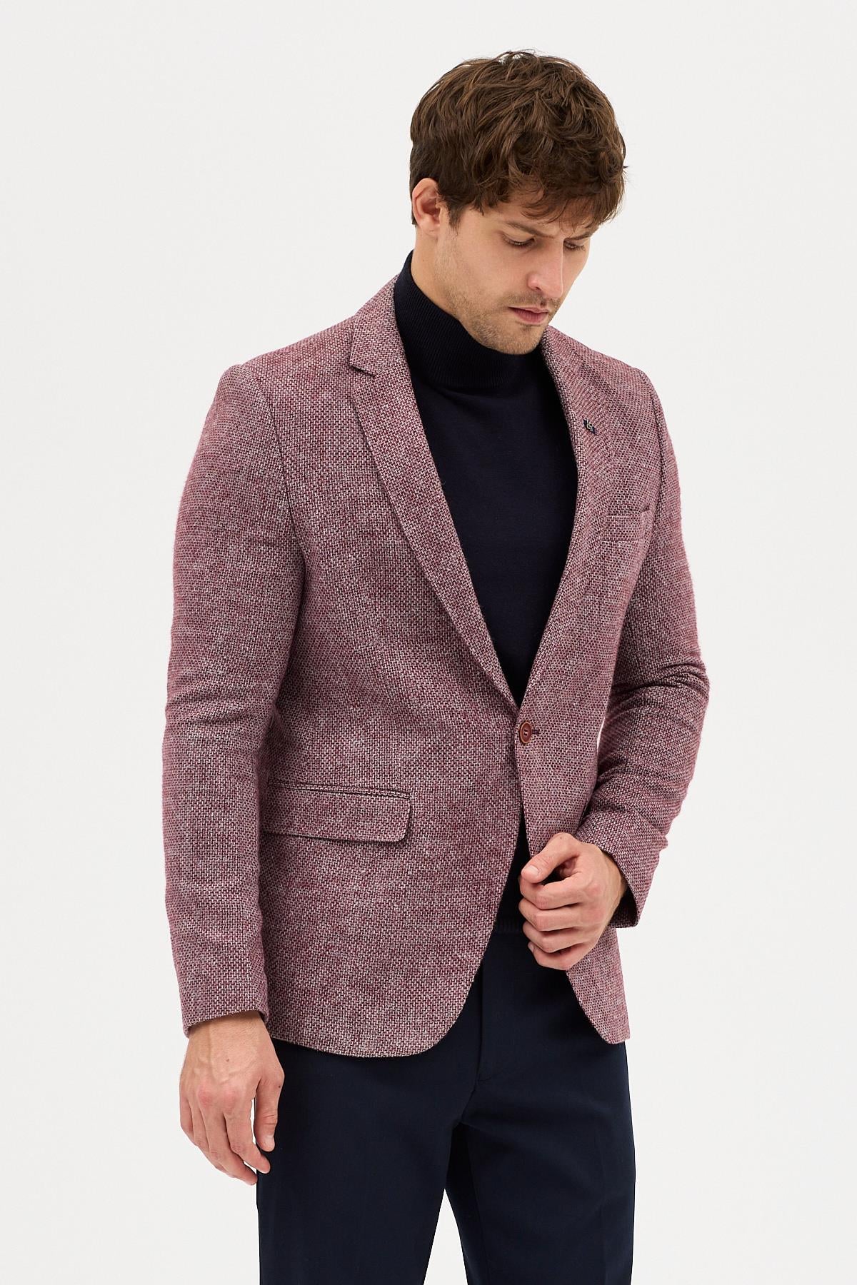Benito Erkek Bordo Kalın Mono Yaka Slim Fit Casual Blazer Ceket