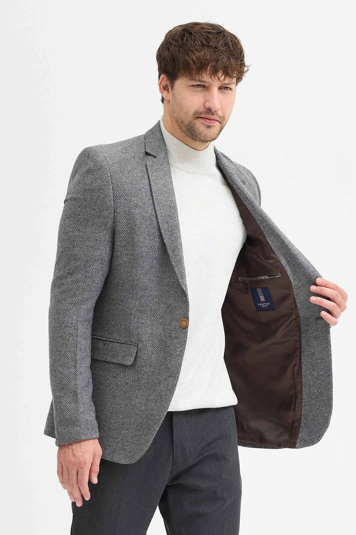 Benito Erkek Gri Kalın Mono Yaka Slim Fit Casual Blazer Ceket