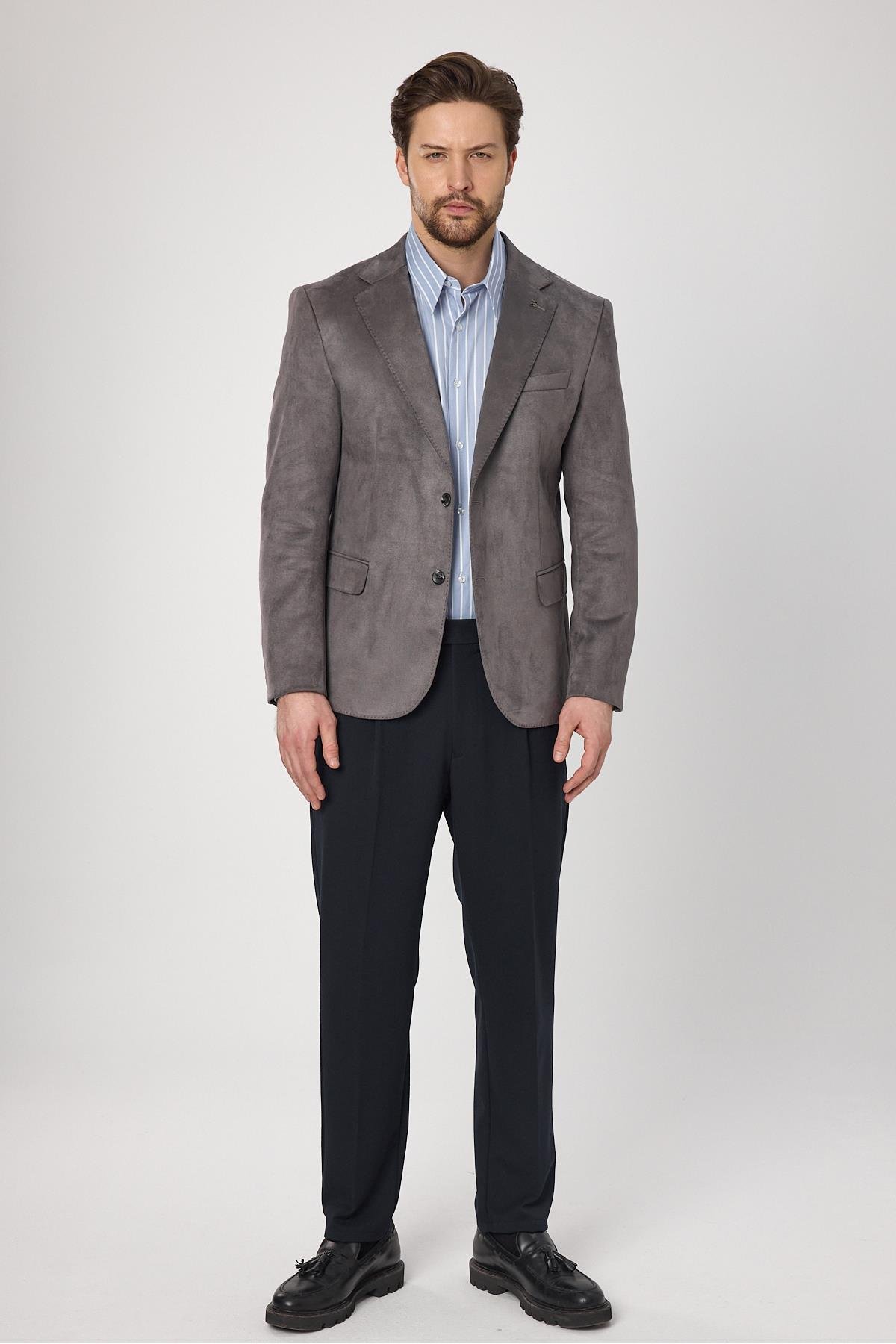 Bernando Gri Erkek Süet Yaz-Kış 4 Mevsim Blazer Ceket