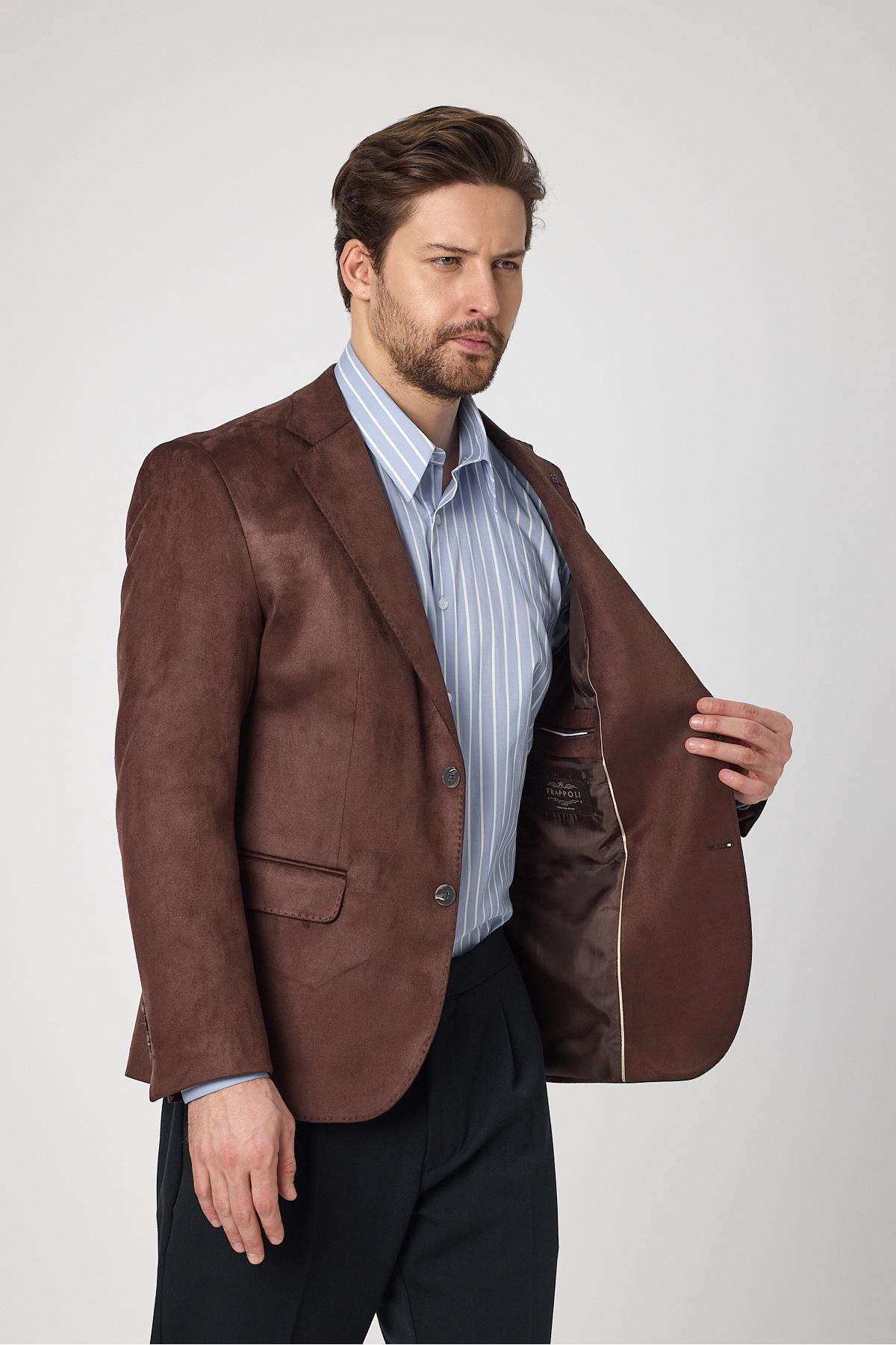 Bernando Kahverengi Erkek Süet Yaz-Kış 4 Mevsim Blazer Ceket