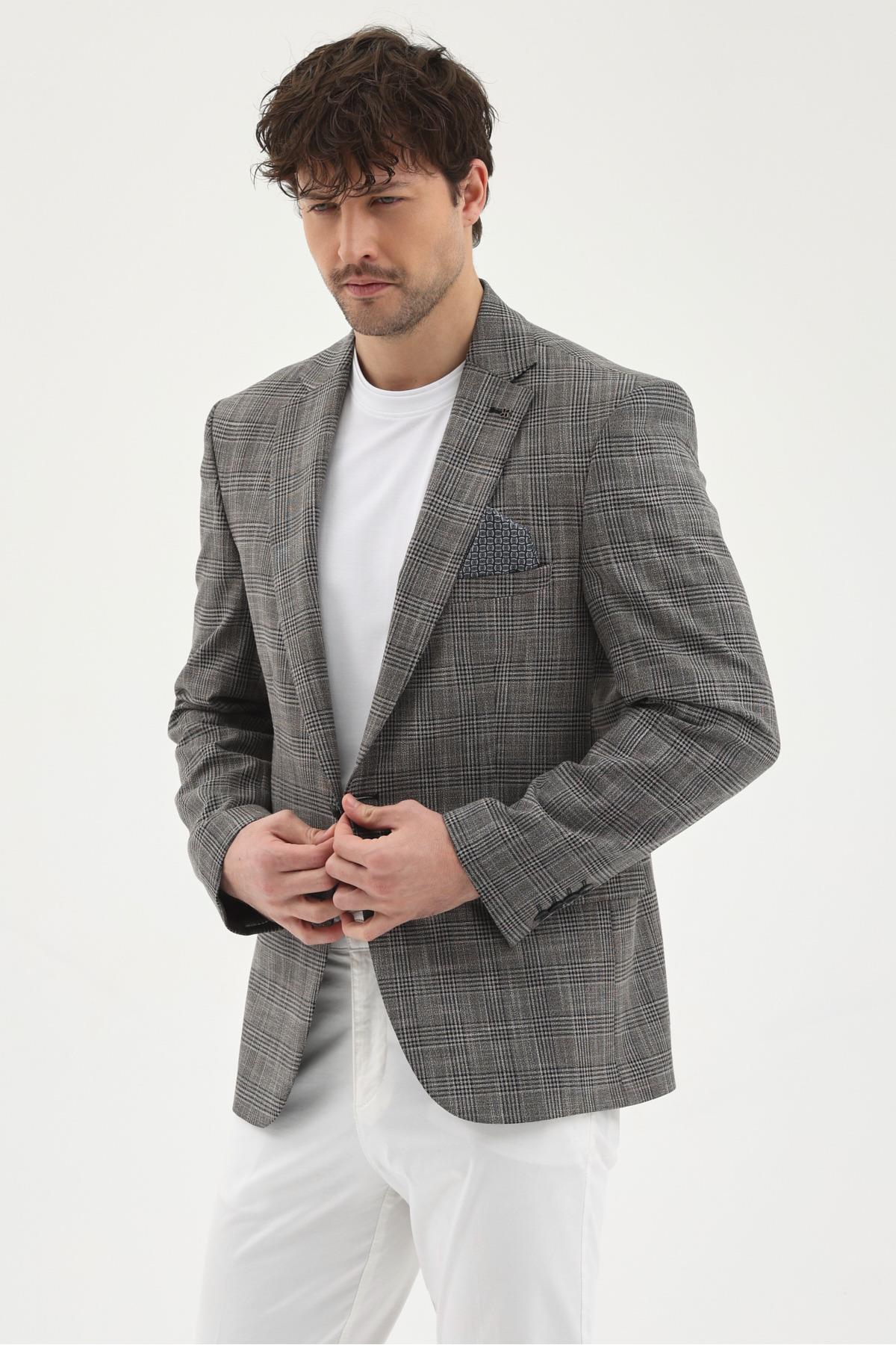 Biglia Erkek Siyah Poliviskon Kumaşlı Slim Fit Mono Yaka Spor Blazer Ceket