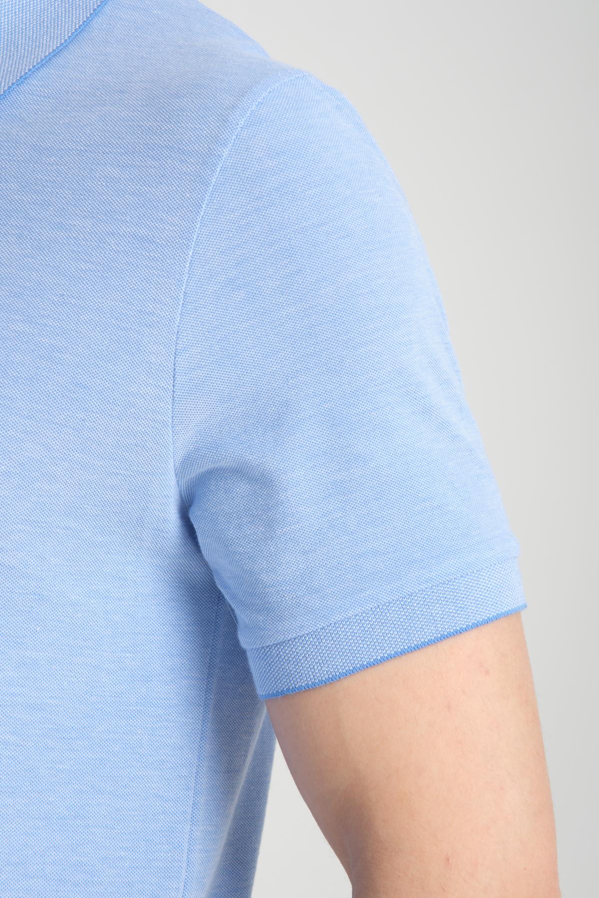 Boggee Pedso Erkek Açık Mavi İtalyan Yaka Çekmez Likralı %100 Pamuklu Kumaş SlimFit Polo Yaka Tişört