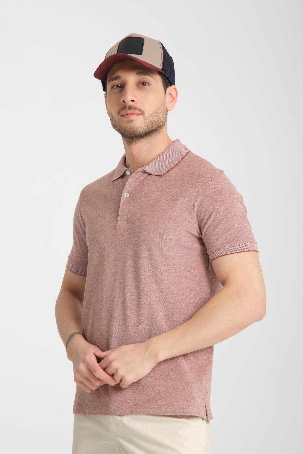 Boggee Pedso Erkek Bordo İtalyan Yaka Çekmez Likralı %100 Pamuklu Kumaş Slim Fit Polo Yaka Tişört