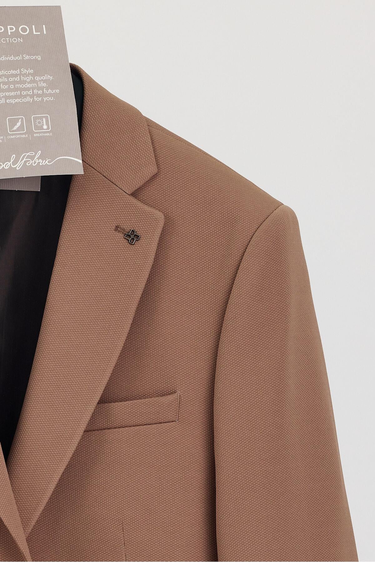 Bortolo Erkek Hardal Esneyen Likralı Mono Yaka Slim Fit Spor Blazer Ceket (Büyük Beden - Battal)