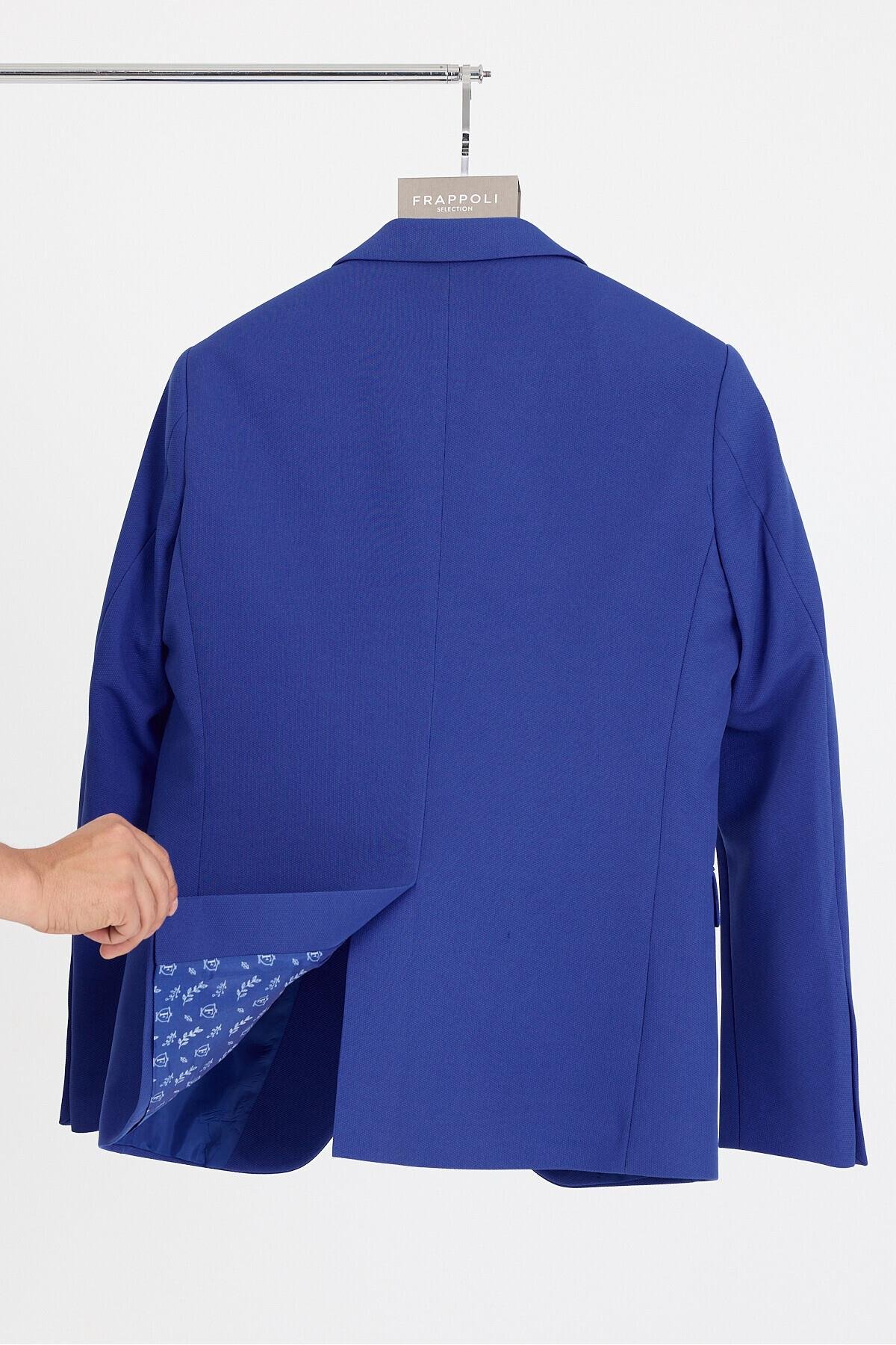 Bortolo Erkek Mavi Örme Esneyen Likralı Mono Yaka Slim Fit Spor Blazer Ceket