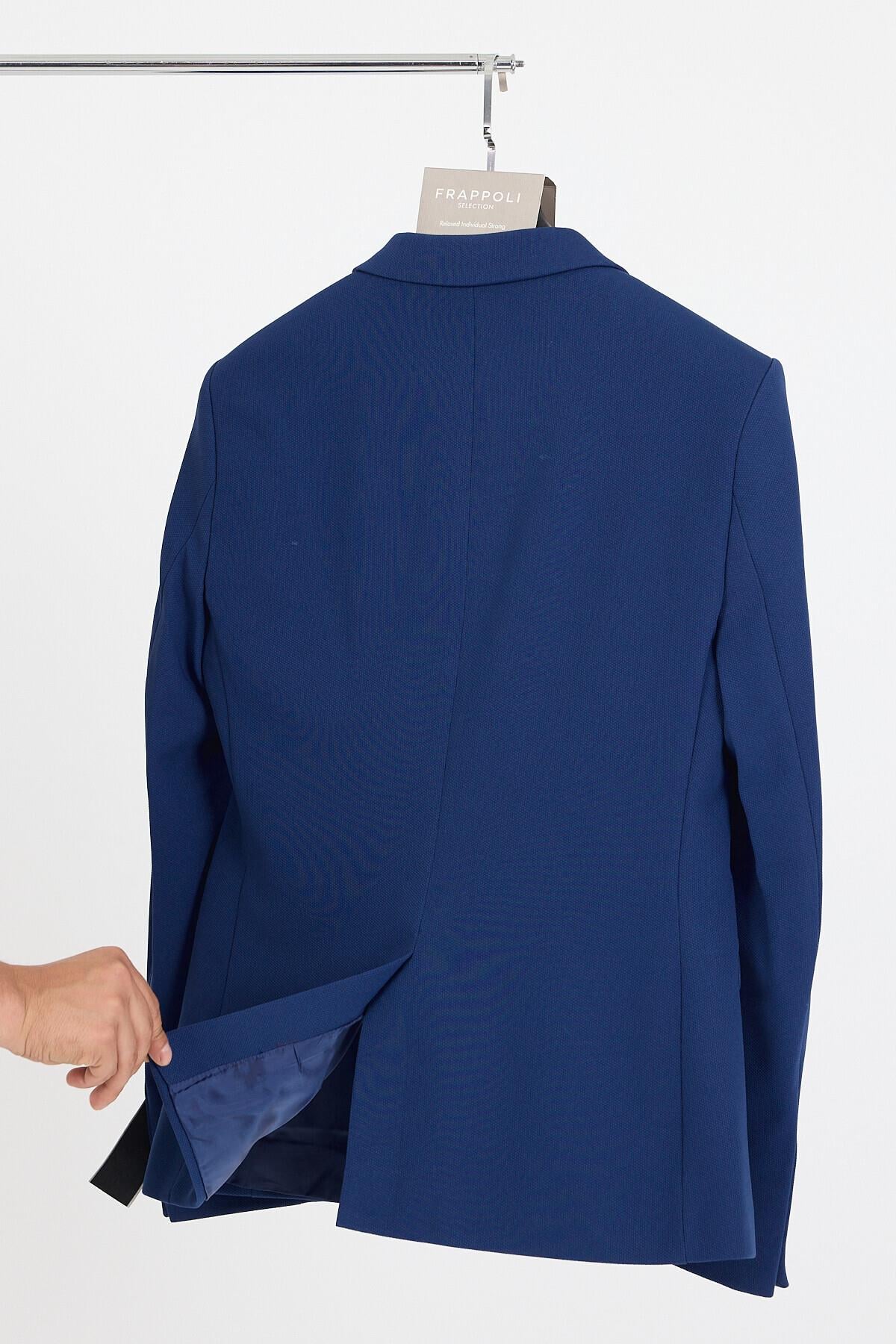 Bortolo Erkek Saks Örme Esneyen Likralı Mono Yaka Slim Fit Spor Blazer Ceket