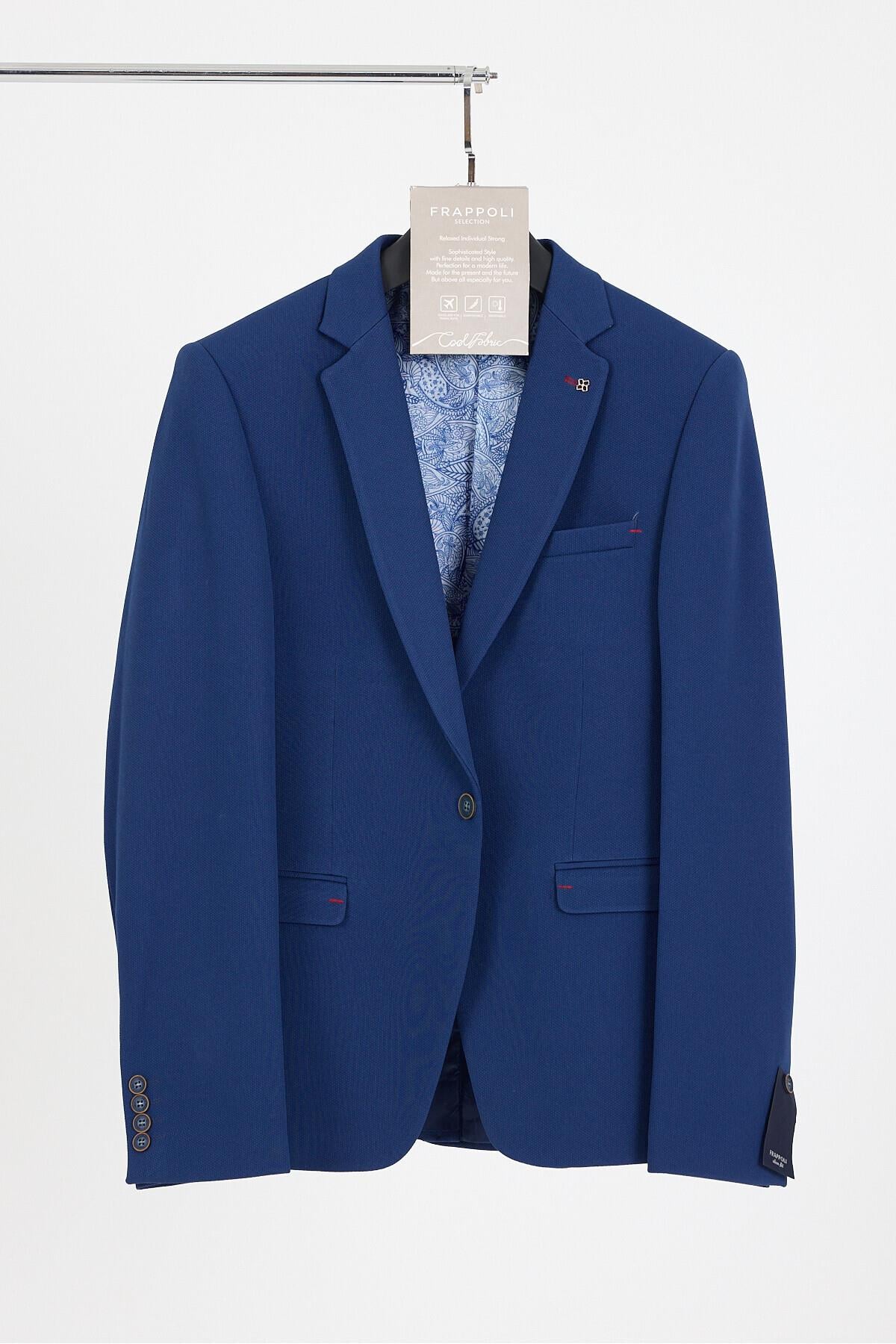 Bortolo Erkek Saks Örme Esneyen Likralı Mono Yaka Slim Fit Spor Blazer Ceket
