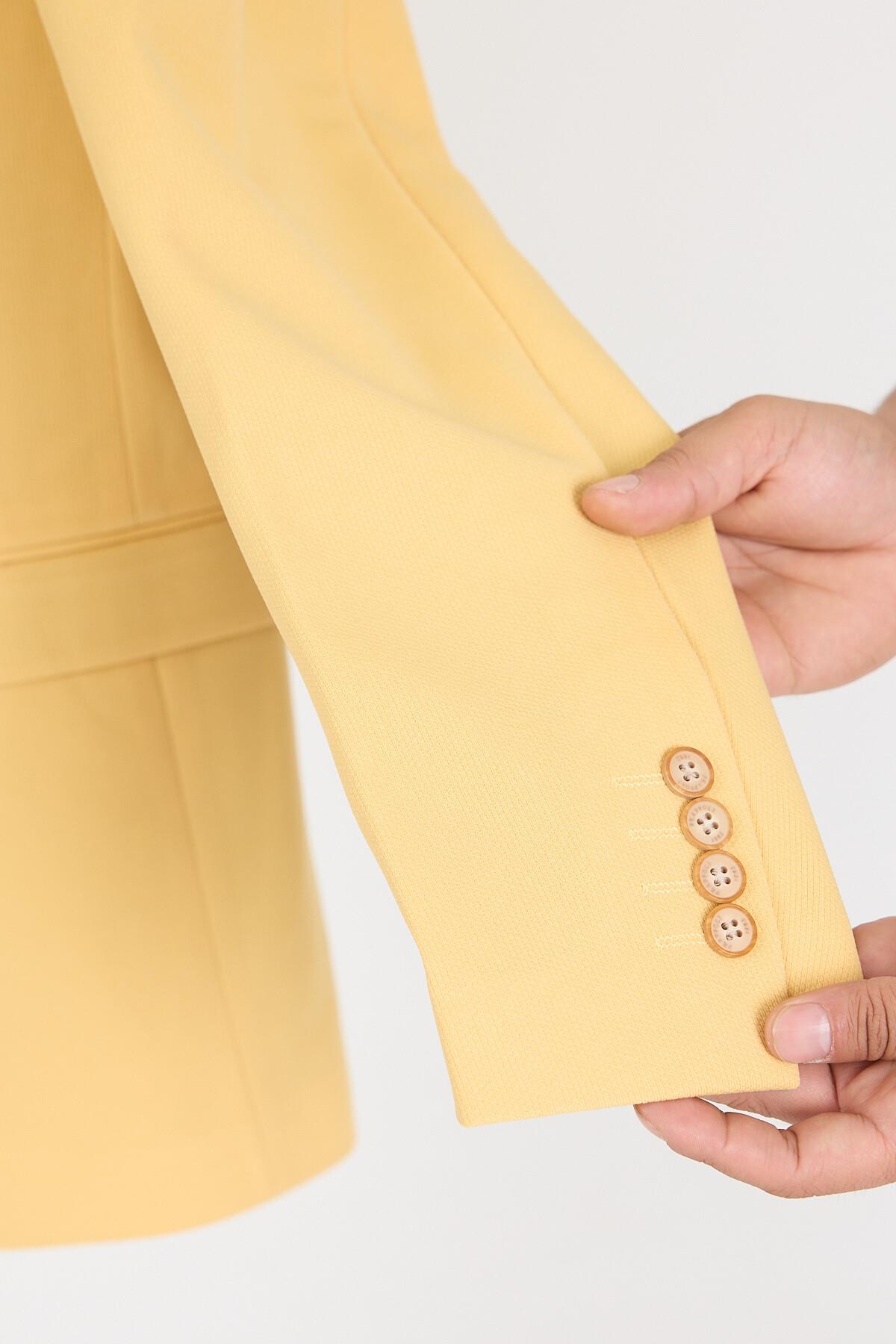 Bortolo Erkek Sarı Örme Esneyen Likralı Mono Yaka Slim Fit Spor Blazer Ceket