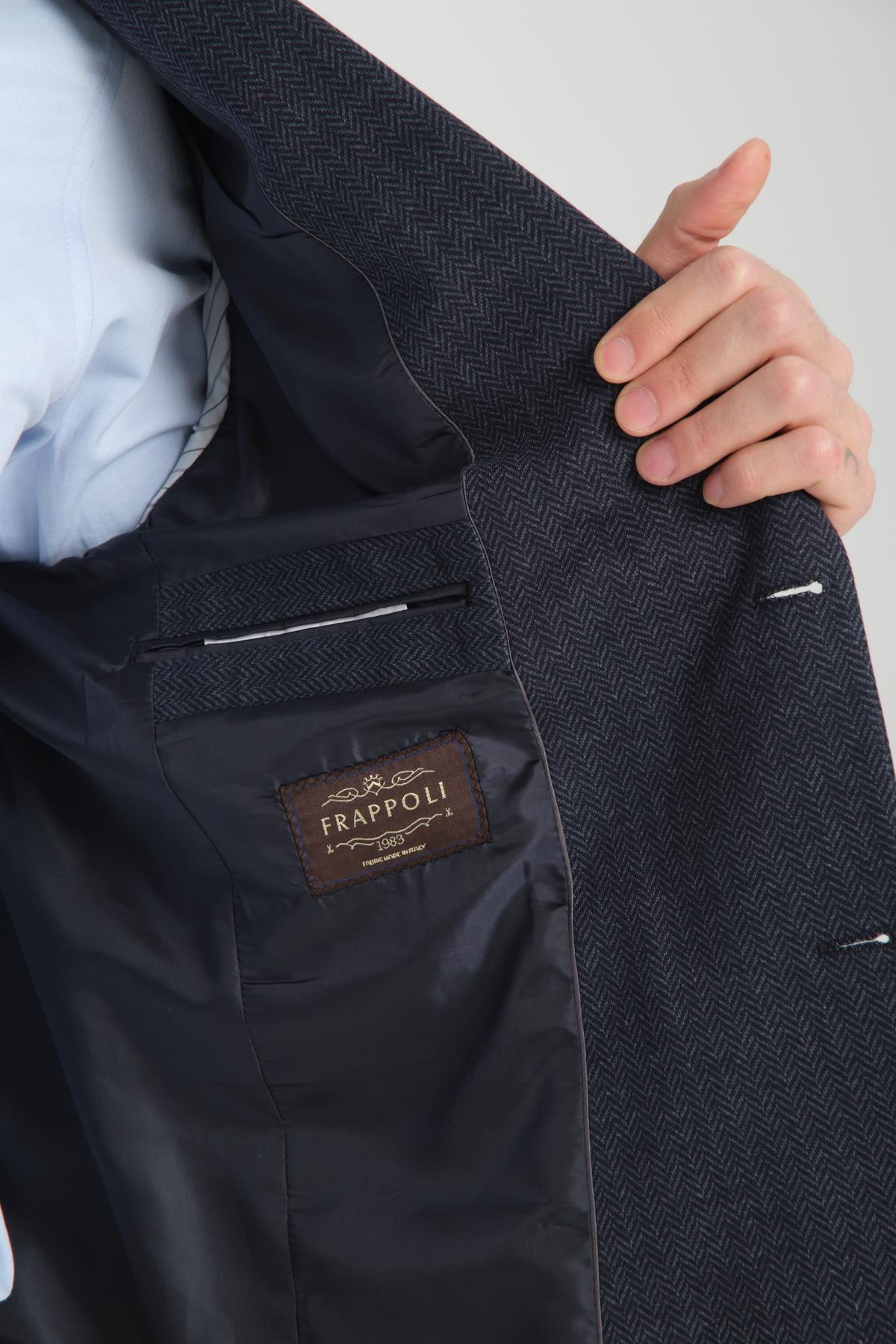 Brando Erkek Lacivert Kendinden Desenli Slim Fit Pamuklu Likralı Esneyen Kumaşlı Blazer Ceket