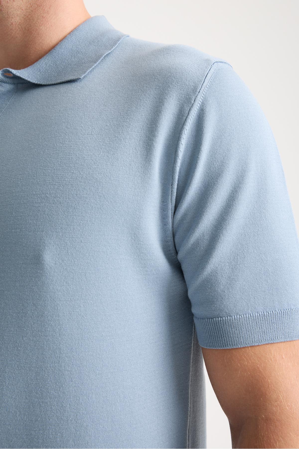 Cadiz Erkek Mavi Pamuk Karışımlı Polo Yaka Slim Fit Triko