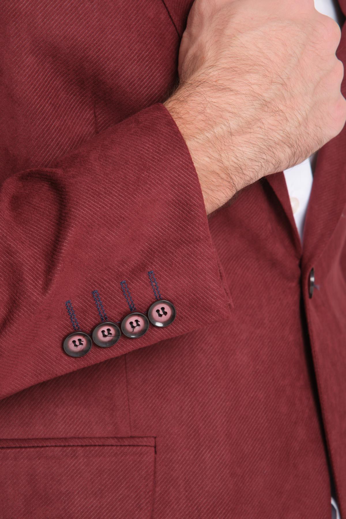Cencio Erkek Bordo Diagonel Süet Slim Fit Mono Yaka Spor Blazer Ceket