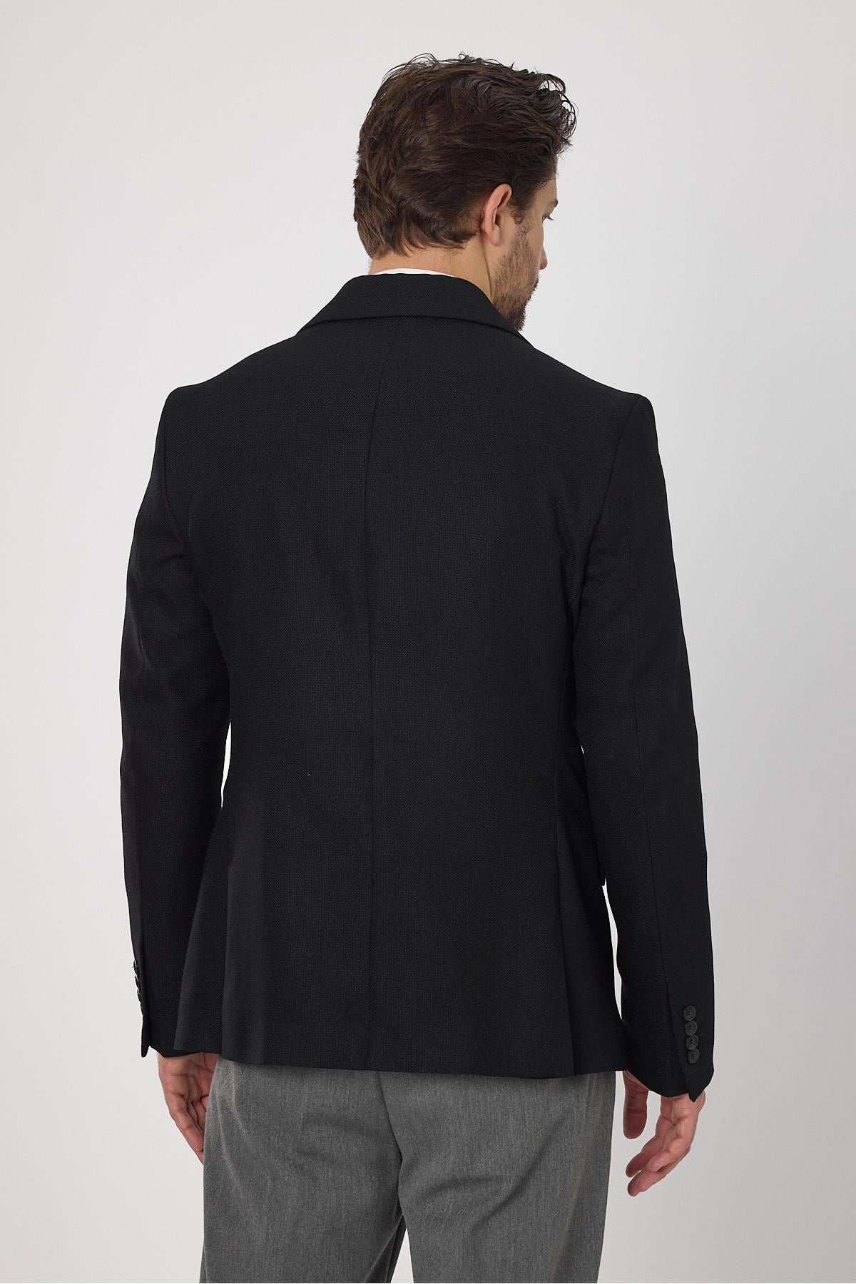 Classo Erkek Siyah Slim Fit Sivri Yaka Kendinden Desenli Blazer Ceket