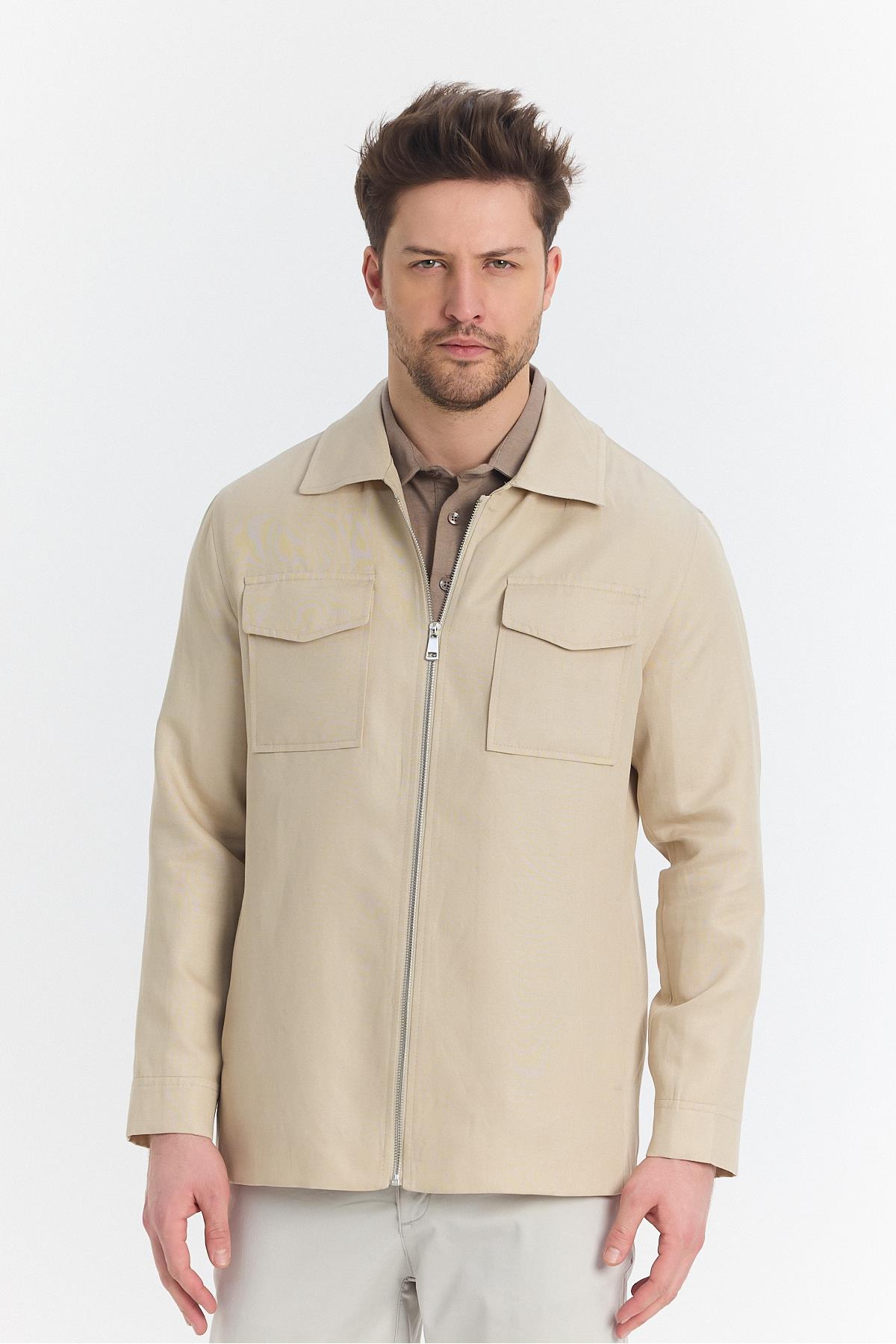 Davix  Erkek Bej İlkbahar Over Jacket İnce Ceket %100 Linen Keten Yeni Sezon