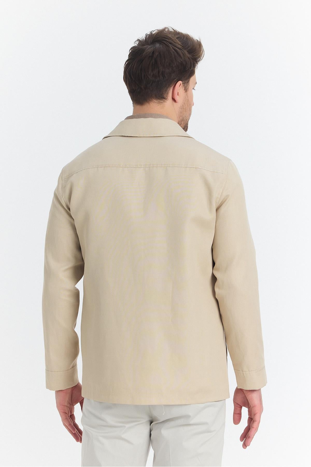 Davix  Erkek Bej İlkbahar Over Jacket İnce Ceket %100 Linen Keten Yeni Sezon