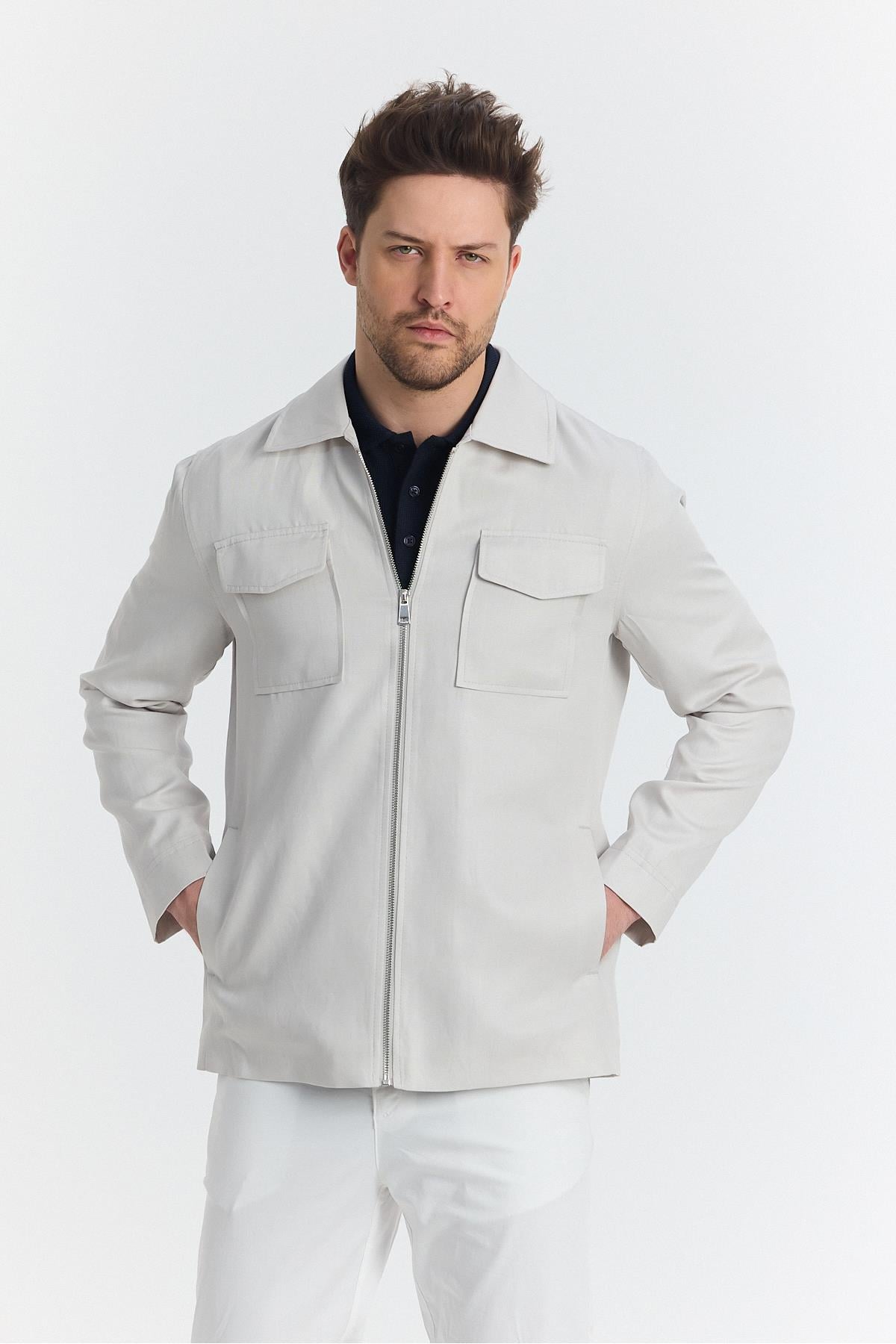 Davix  Erkek Taş İlkbahar Over Jacket İnce Ceket %100 Linen Keten Yeni Sezon