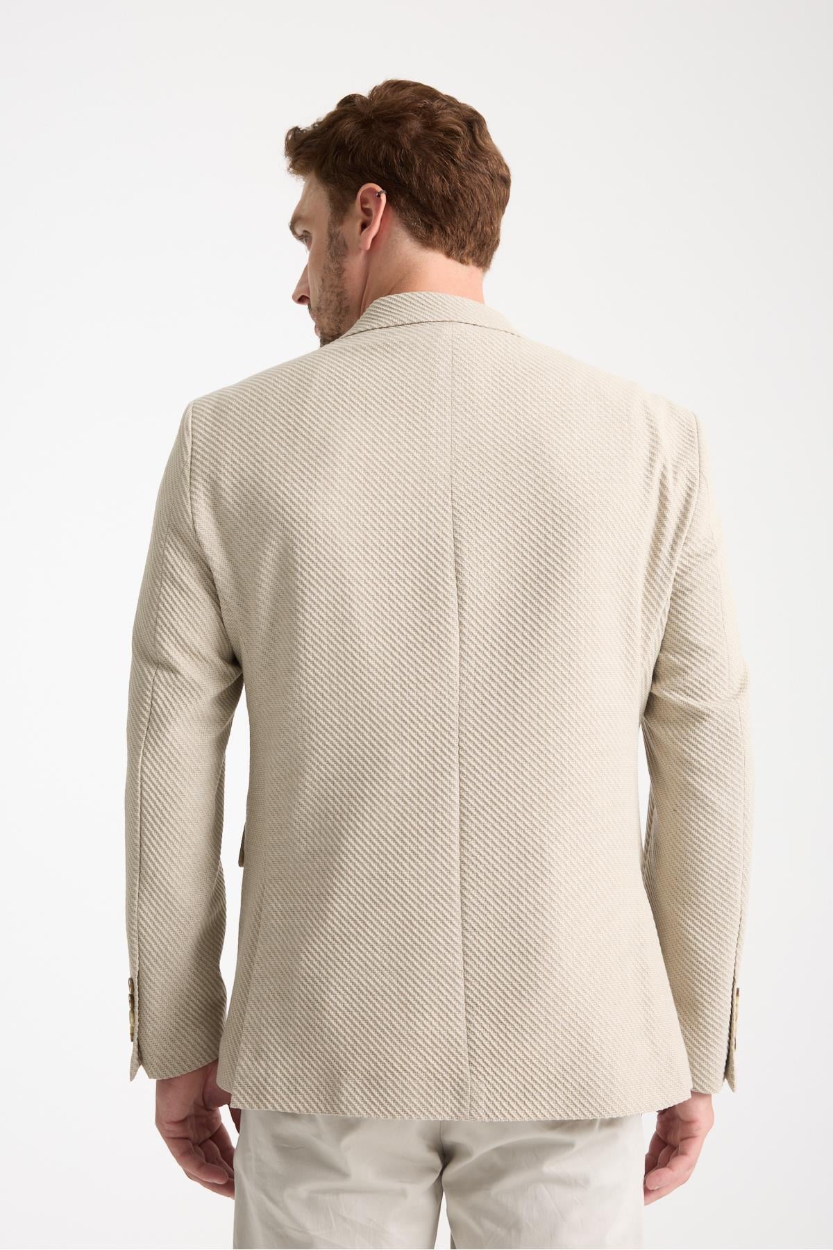 Dolex Erkek Bej Polyviskon Kumaşlı 4-Mevsim Slim Fit Mono Yaka Spor Blazer Ceket