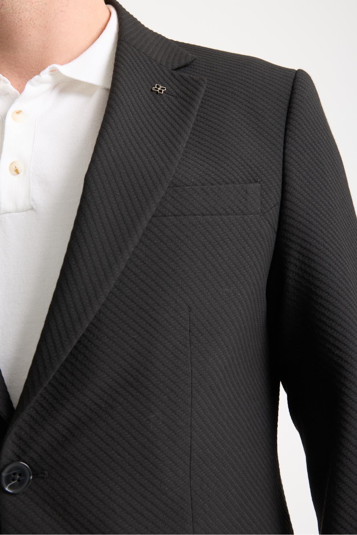 Dolex Erkek Siyah Polyviskon Kumaşlı 4-Mevsim Slim Fit Mono Yaka Spor Blazer Ceket