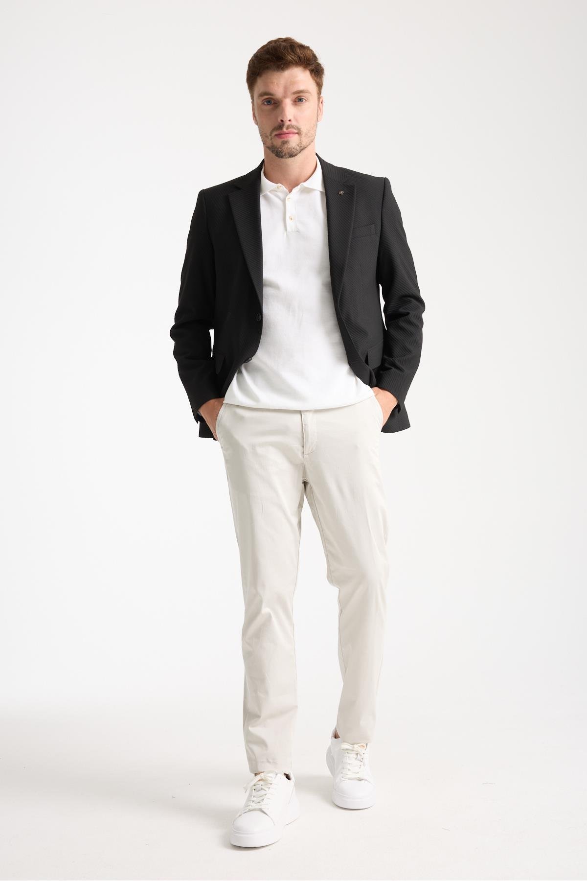 Dolex Erkek Siyah Polyviskon Kumaşlı 4-Mevsim Slim Fit Mono Yaka Spor Blazer Ceket