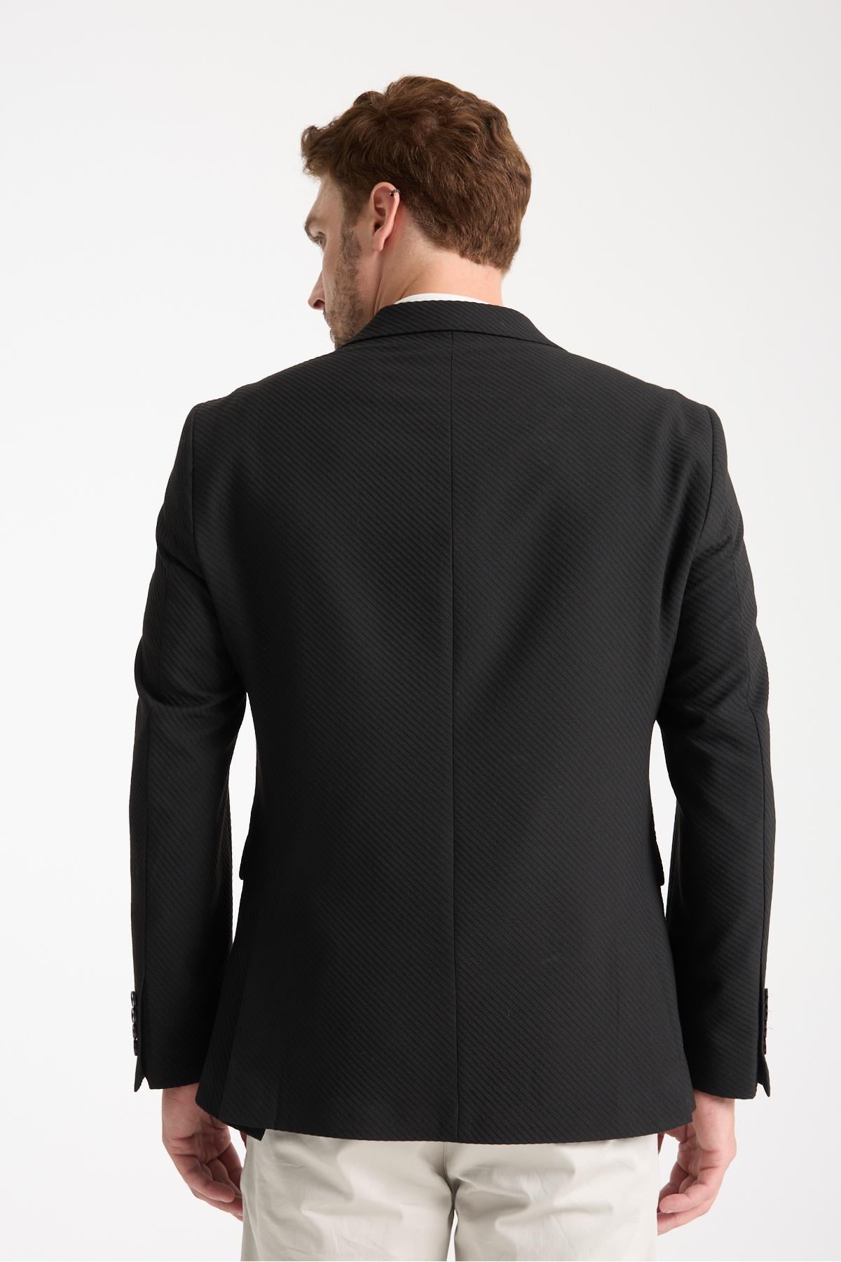 Dolex Erkek Siyah Polyviskon Kumaşlı 4-Mevsim Slim Fit Mono Yaka Spor Blazer Ceket