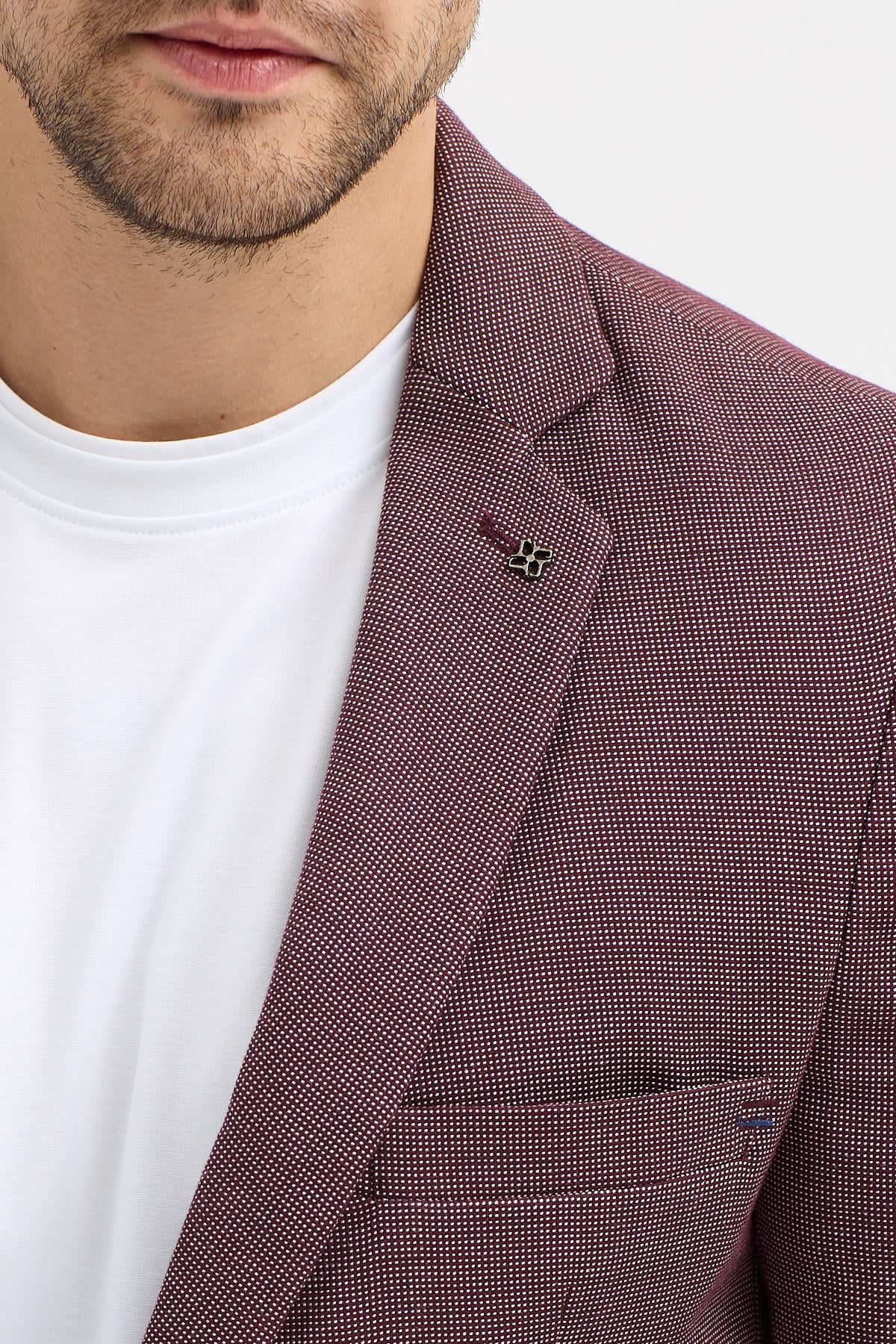 Domingos Erkek Bordo Pamuklu Dirsekli Slim Fit Spor Blazer Ceket