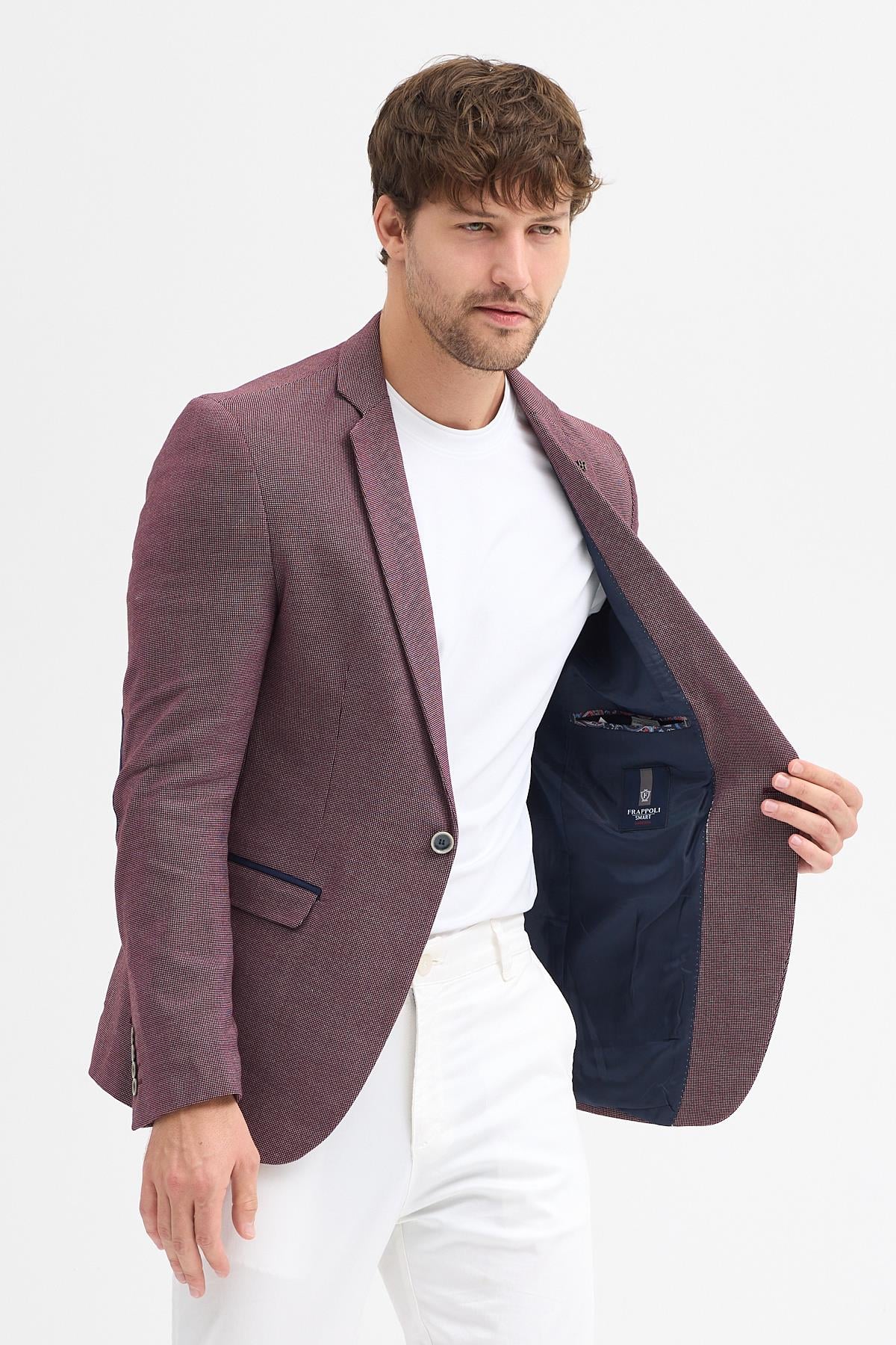 Domingos Erkek Bordo Pamuklu Dirsekli Slim Fit Spor Blazer Ceket