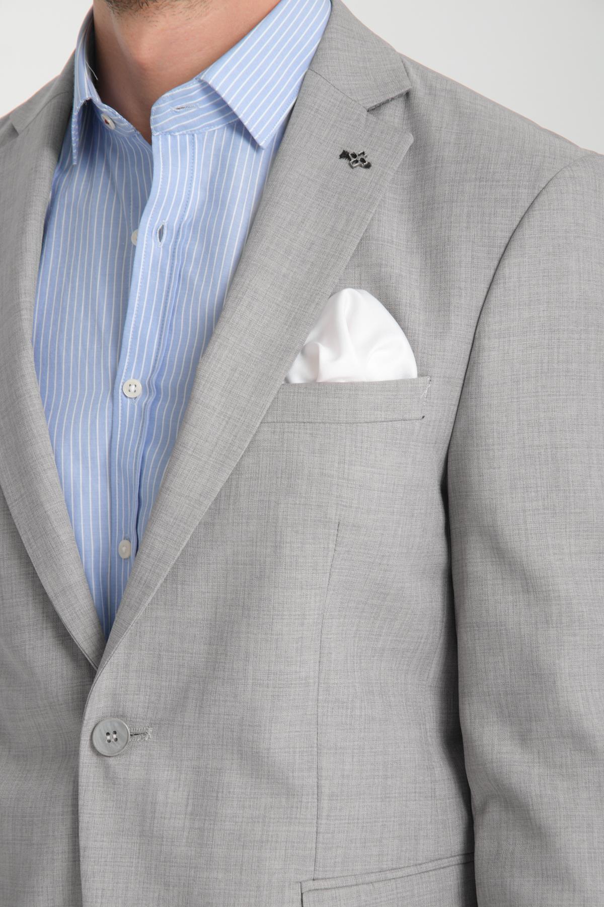 Drs Pieros Erkek Gri Pamuk Karışımlı Slim Fit Dar Kesim Dirseği Süetli Dört Mevsim Blazer Ceket