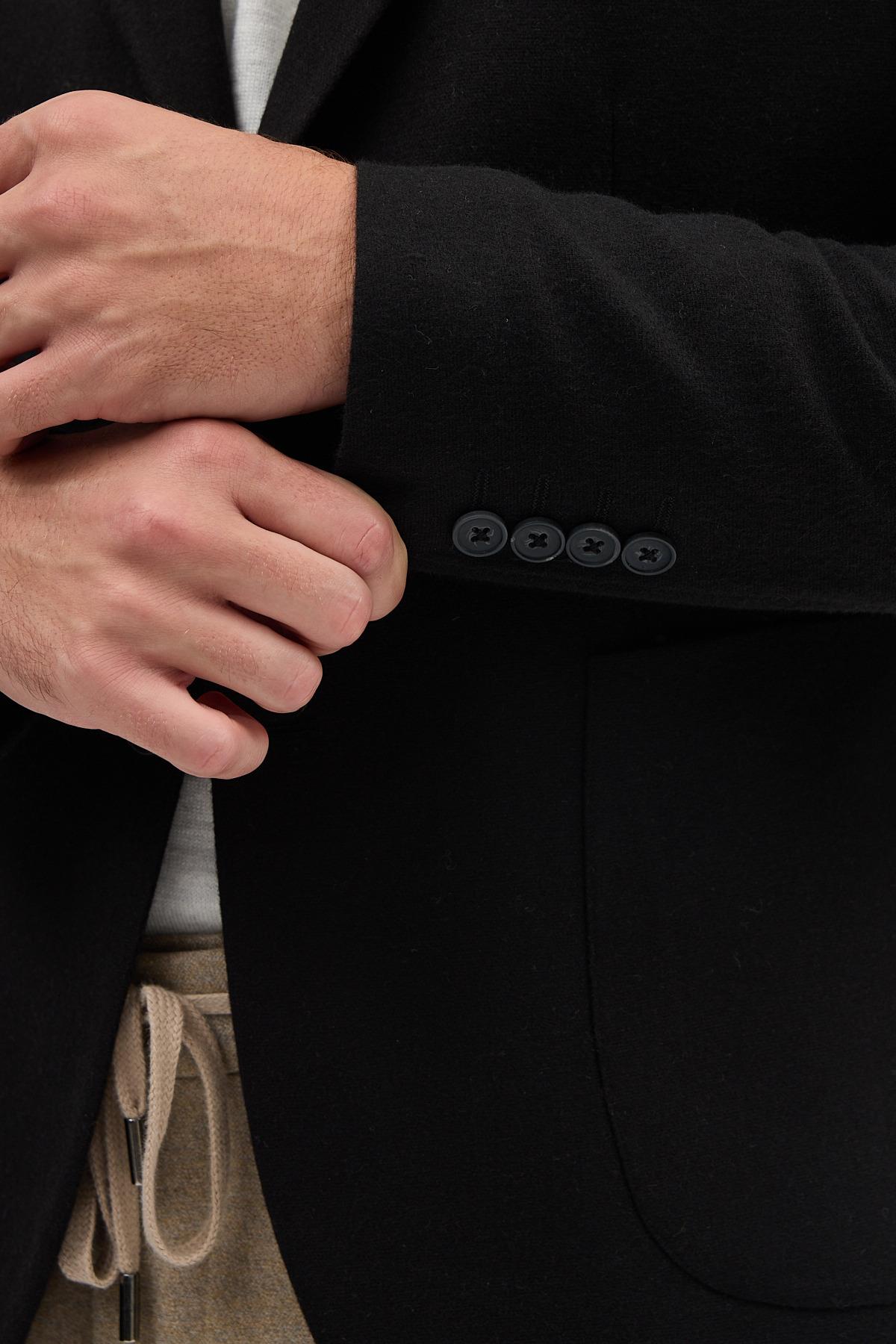 Enrica Erkek Siyah Kaşe Kumaşlı Yarım Astar Torba Cepli Mono Yaka Spor Blazer Ceket