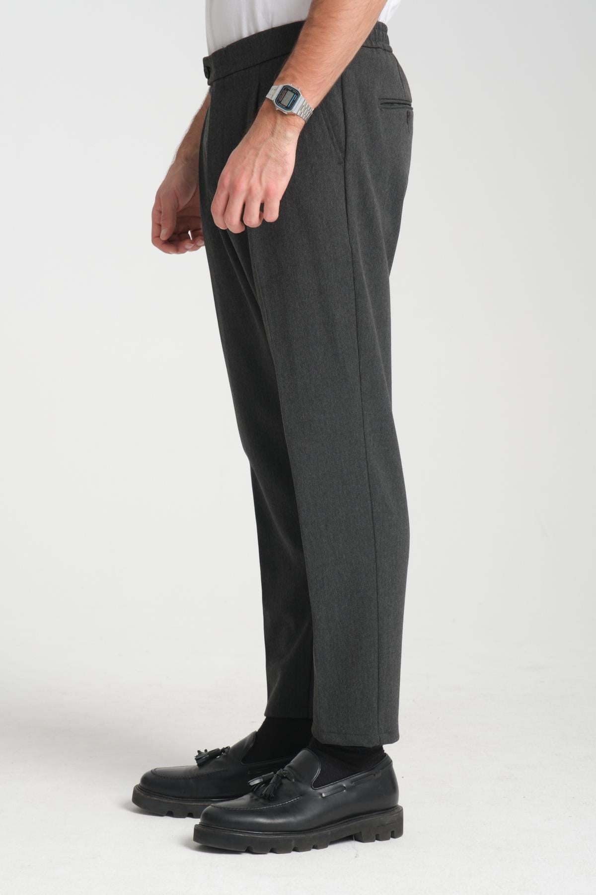Erkek Beli Lastikli Kalın Kaşe Görünümlü Casual Pantolon