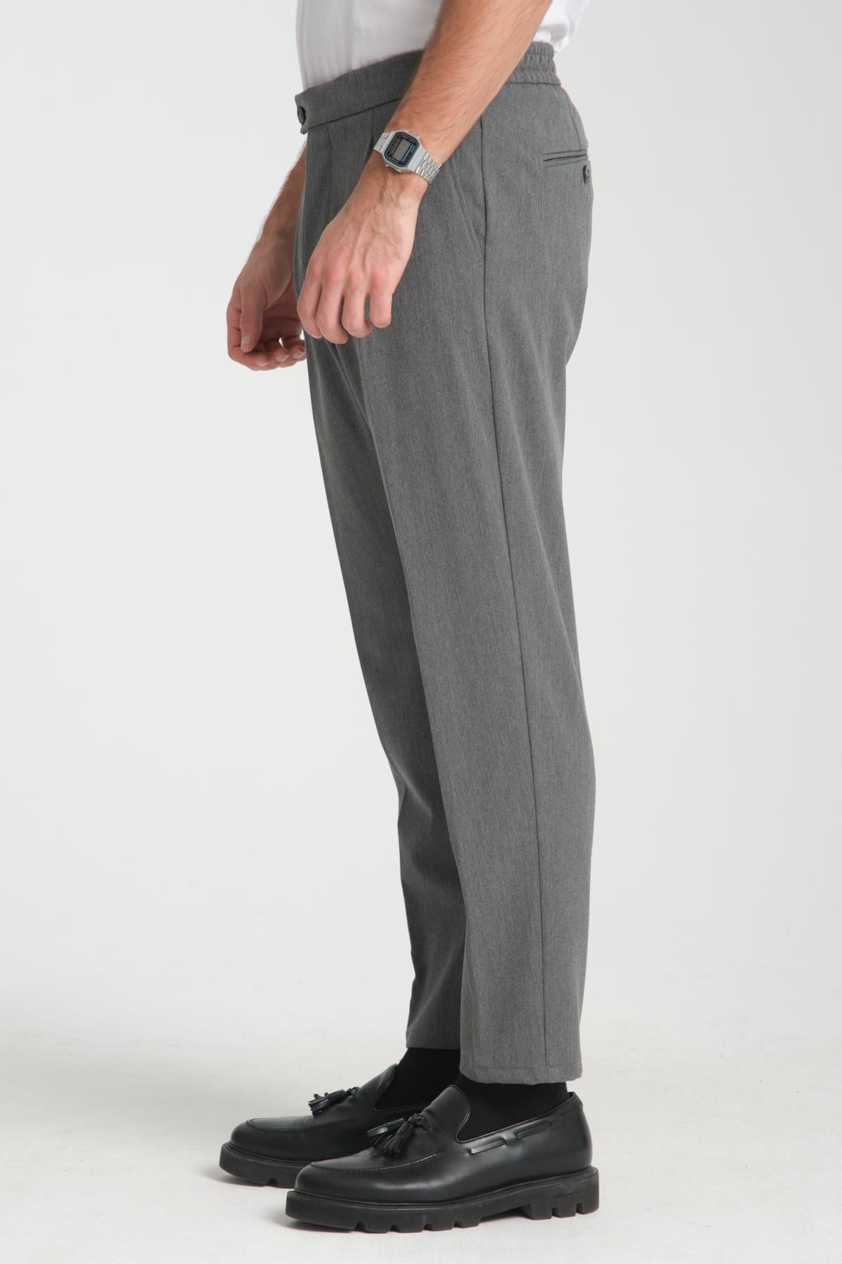 Erkek Beli Lastikli Kalın Kaşe Görünümlü Casual pantolon